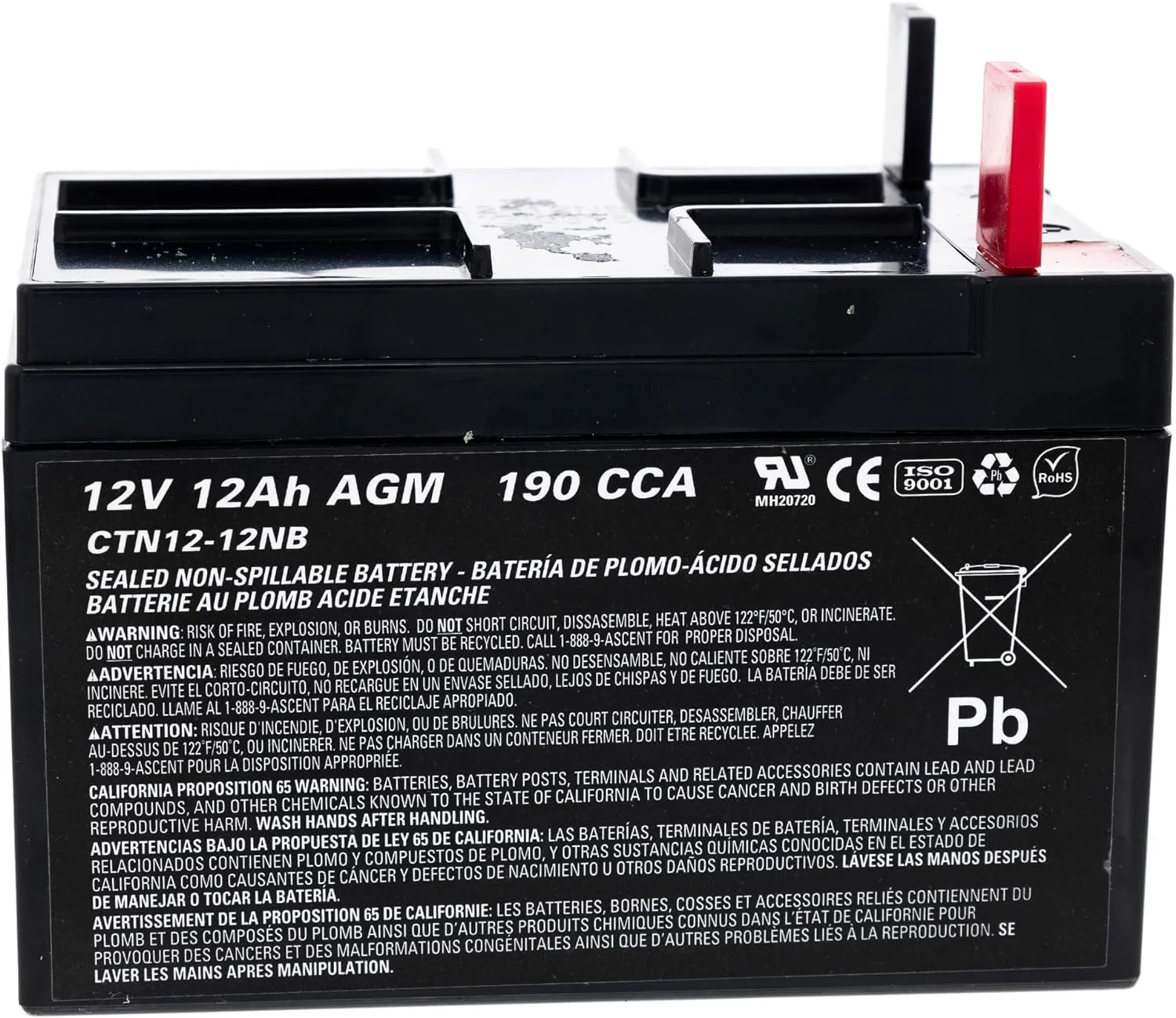 Gravely 04738800 12V 12A 190CCA Battery OEM Apex Ikon Zoom Pro-Turn Edge Snow Blowers