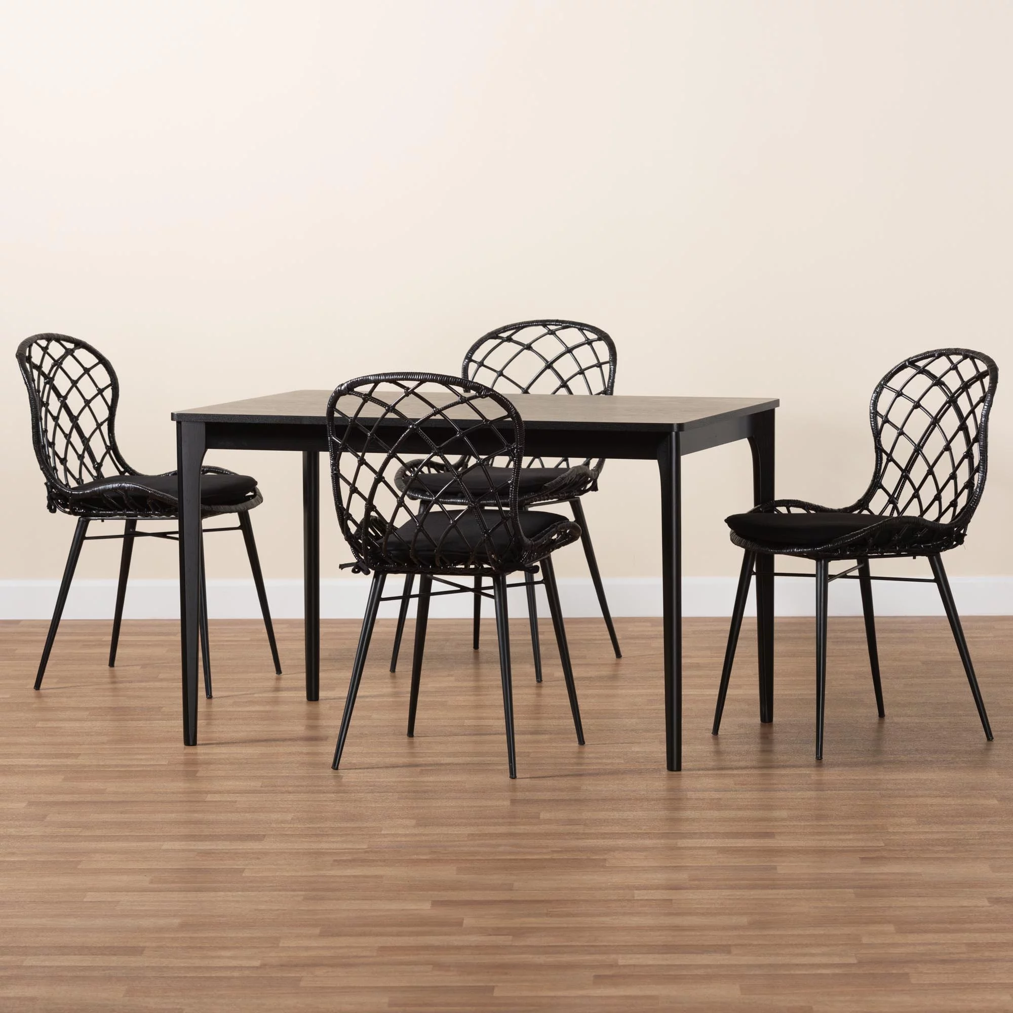 Baxton Studio Sabelle Rattan BOHO Dining Sets, 5-Piece, Black