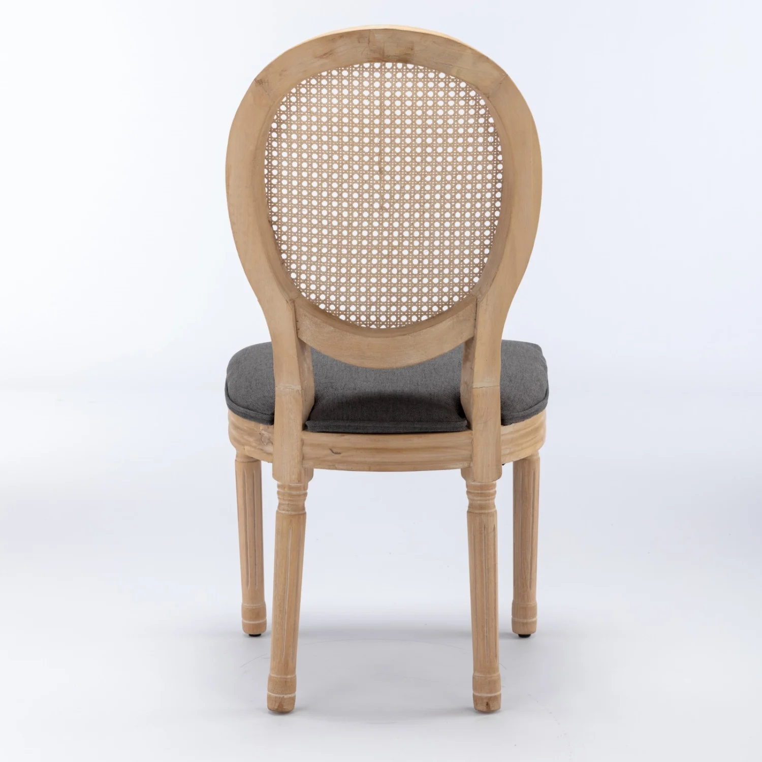 CGFHYP &  French Style Solid Wood Frame Antique Painting Linen Fabric Rattan Back Dining Chair  Gray