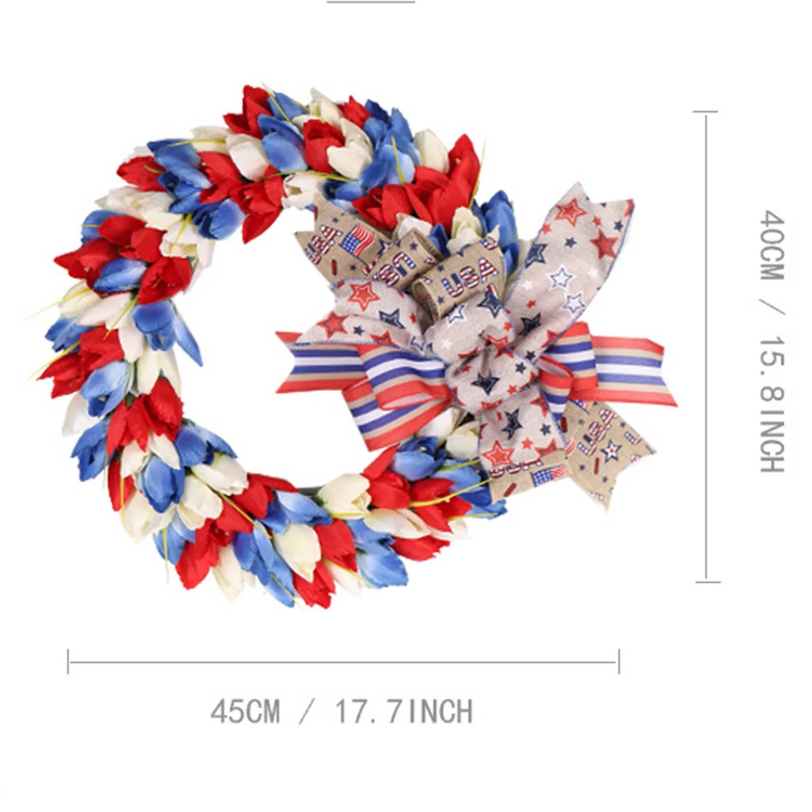 Patriotic Wreath For Front Door Decor 4th Of July Independence Day Wreath Imitation Flower Tullip Bow Wreath Door Hanging Outdoor Patio Party Decorations Valentine Bows for Fireplace Wreaths Fall for