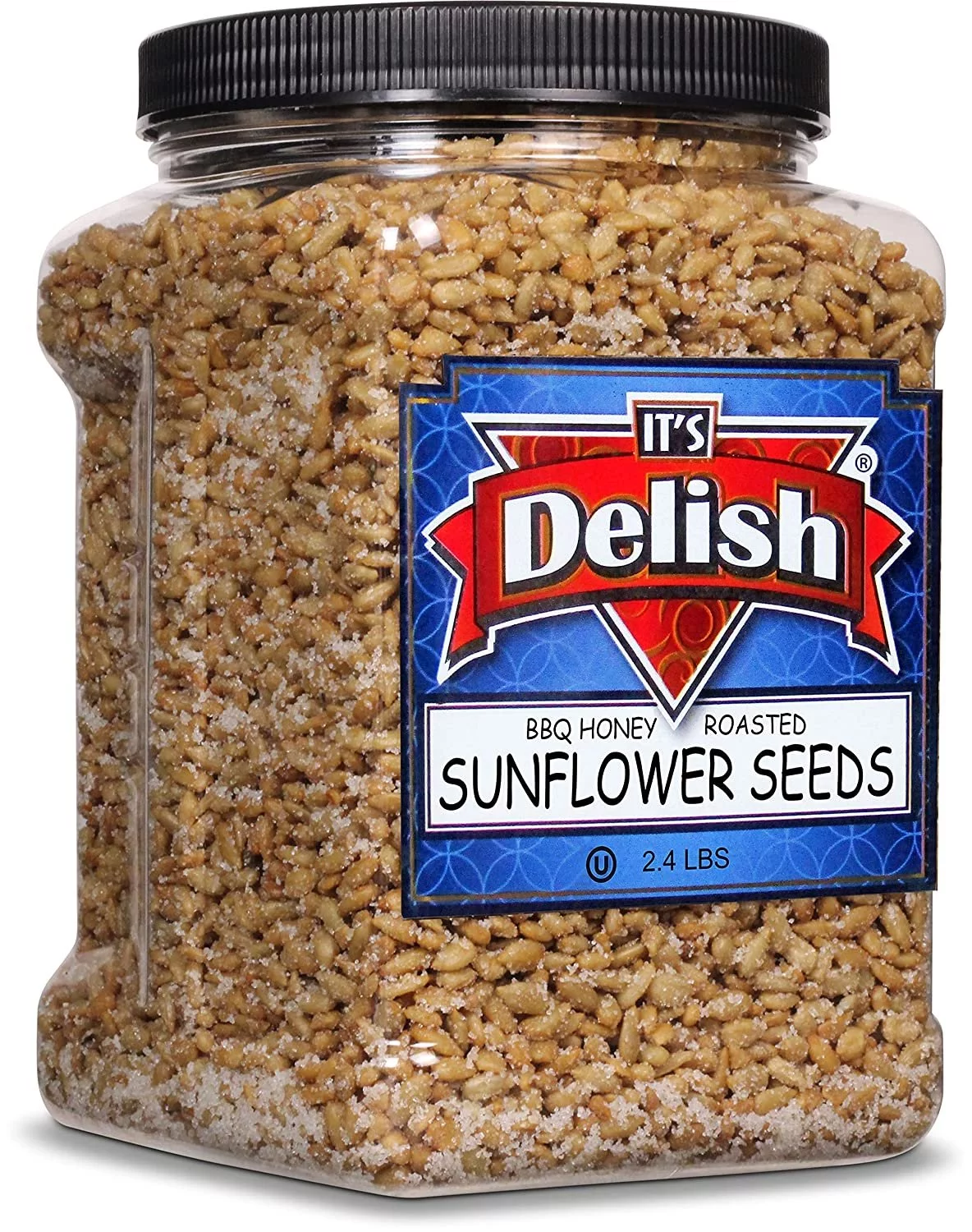 BBQ Honey Roasted Sunflower Seeds by It's Delish, 2.4 LBS Reusable Jumbo Container  Gourmet Sunflower Seeds in Honey Sugar Coating and Barbecue Seasoning, Sweet & Savory Seed Snack - Vegan, Kosher...