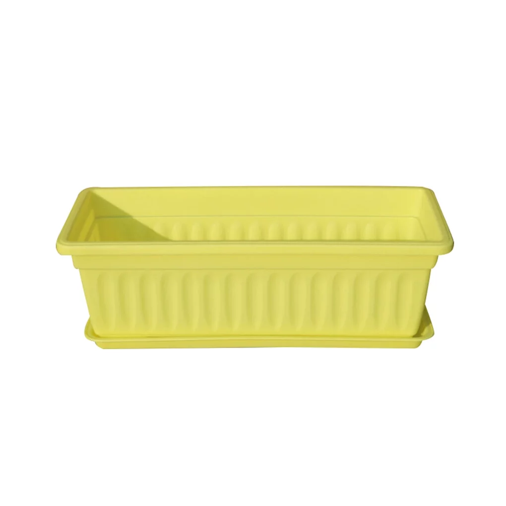 Dido 3pcs Resin Rectangular Planting Pot Drainage Hole Vegetable Flower Planter Home Garden Plant Tray Yellow 44x19x14cm