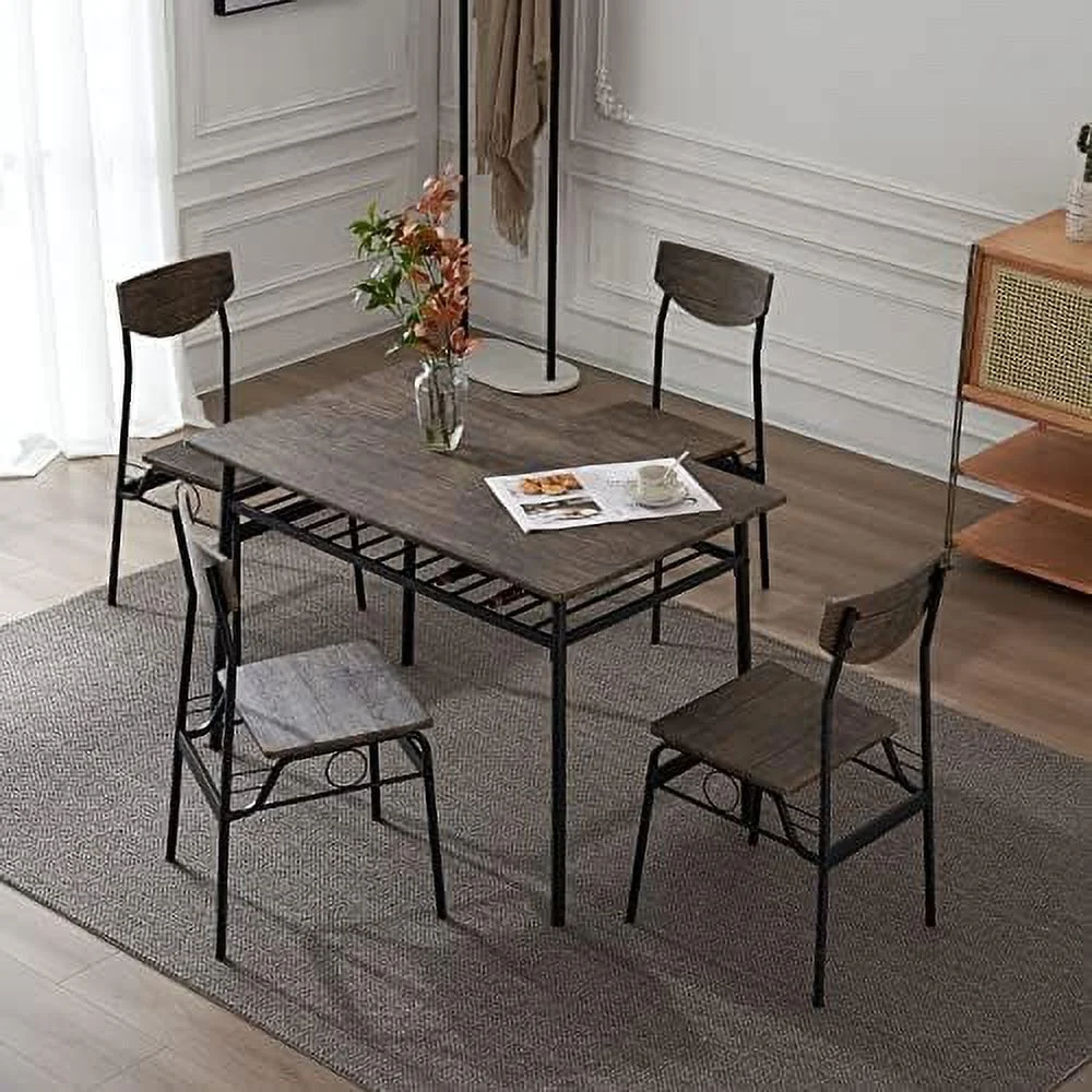 JYHOME Rectangular Dining Table & Chair Set of 5 w/ Space  Dining Room Set w/ 1 Table & 4 Chairs  Table Chair Set w/MDF Tabletop & Iron Frame  for Dining Room  Bistro  Home