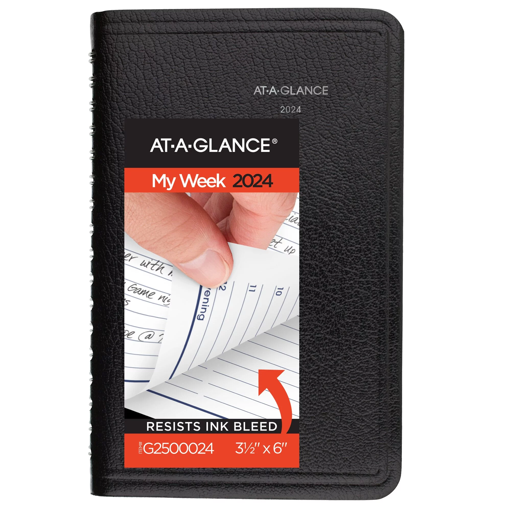 AT-A-GLANCE DayMinder 2024 Weekly Appointment Book Planner Black Pocket 3 12 x 6