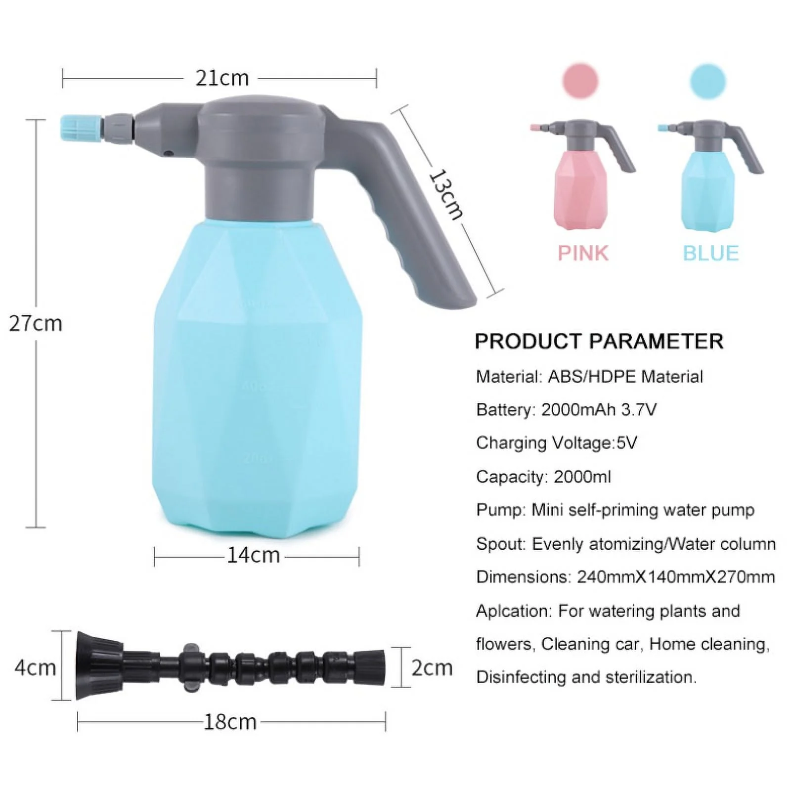 2L Garden Sprayer Tool Automatic Plant Watering Can Bottle Garden Sprayer Bottle USB Garden Watering Can Machine Electric Fogger
