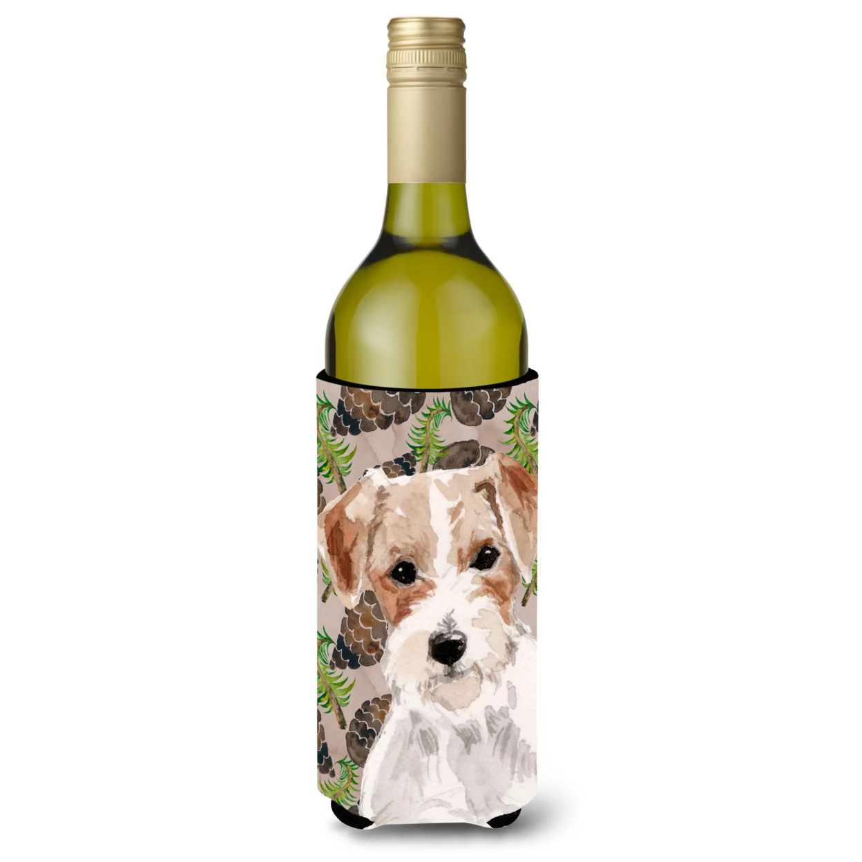 Carolines Treasures BB9578LITERK Wire Hair Jack Russell Pine Cones Wine Bottle Beverge Insulator Hugger  Wine Bottle