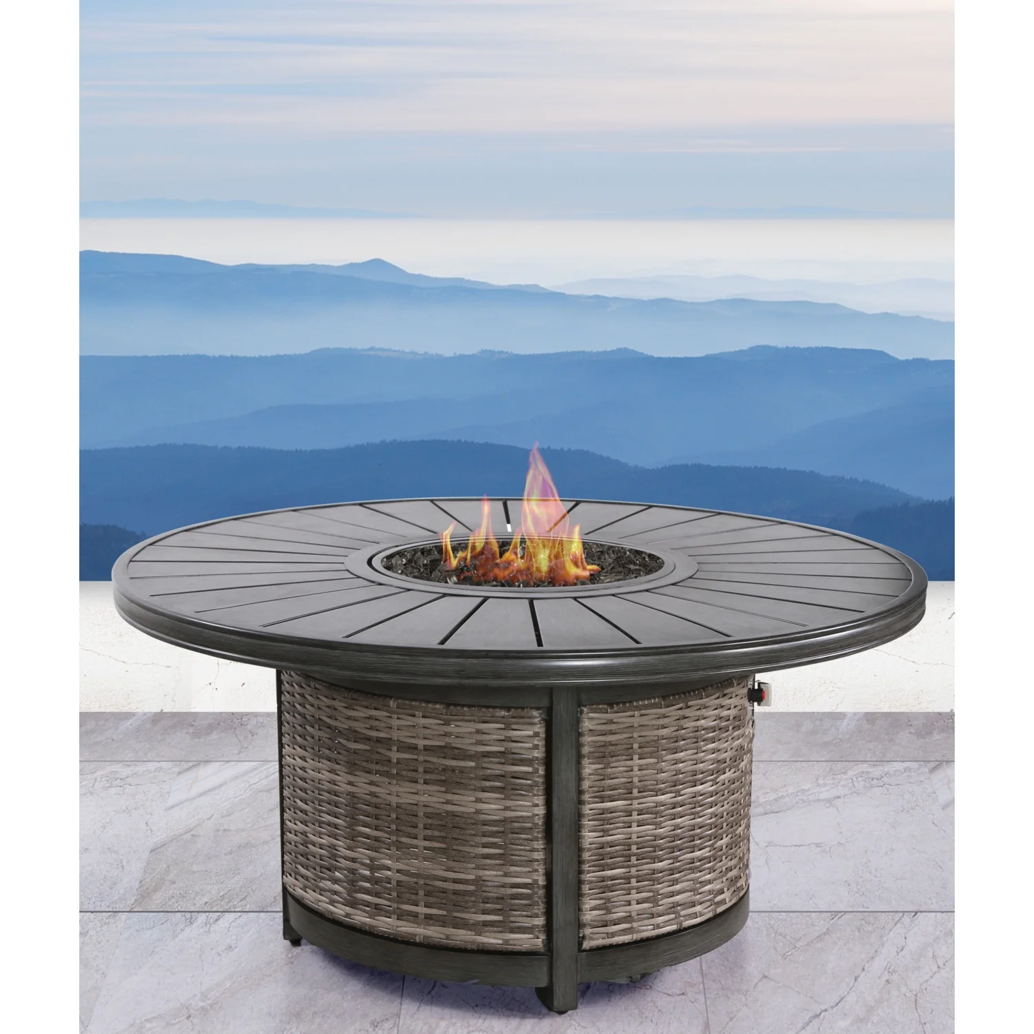 Living Source International 25'' H x 53'' W Aluminum Propane Outdoor Fire Pit Table (Mixed Gray)