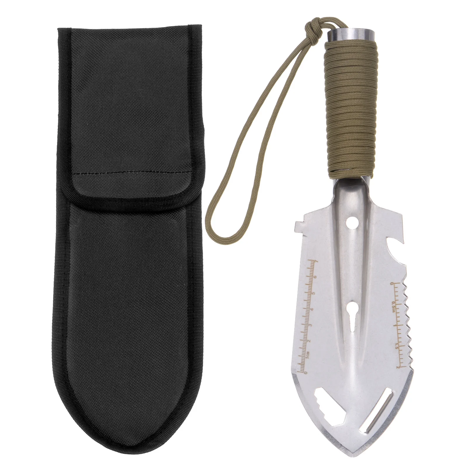 Uxcell Multifunctional Camping Shovel 9 in 1 Multi-Purpose Backpacking Shovels with Carrying Bag, Silver Khaki