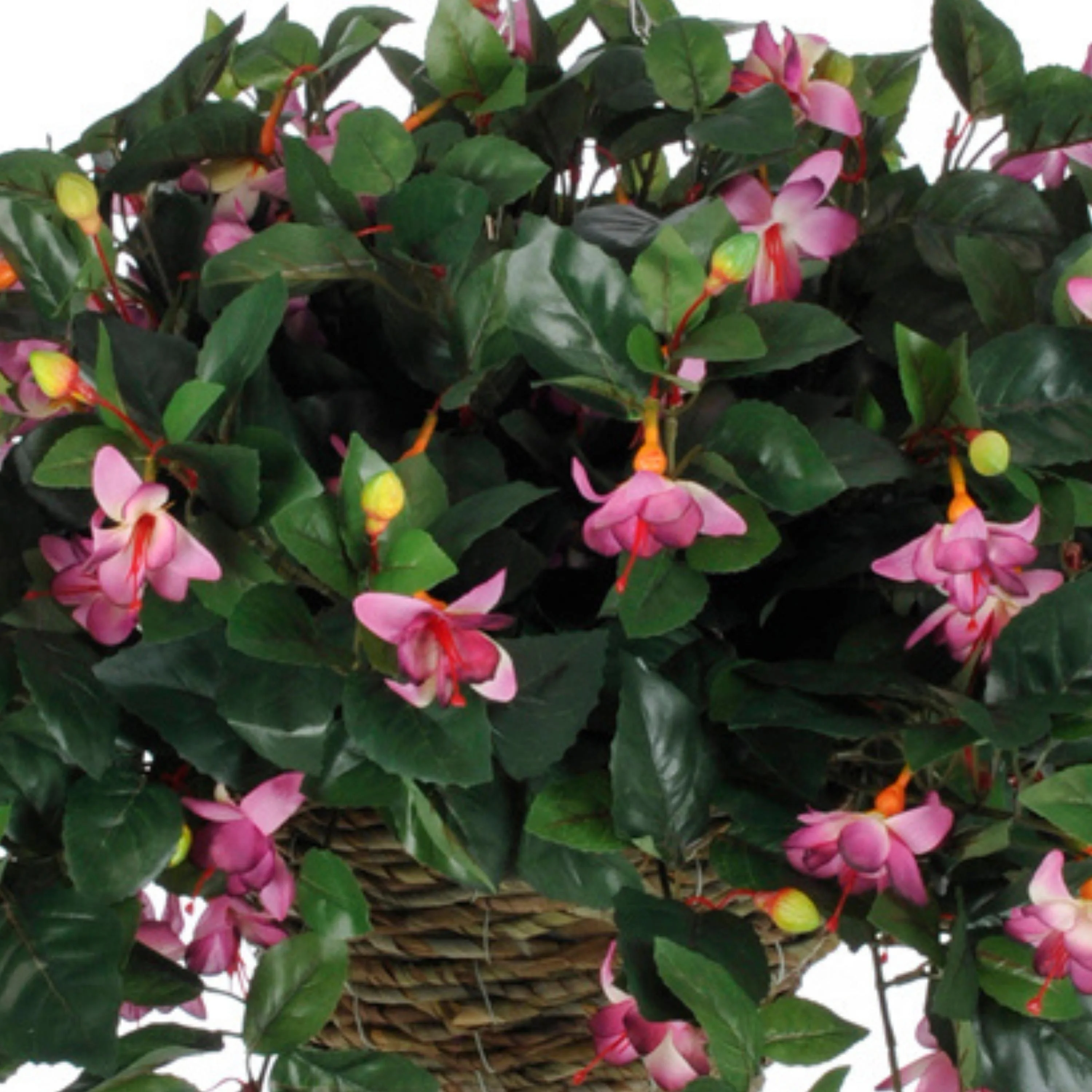 Faux Pink Fuchsia Flower Hanging Basket White Water Hyacinth