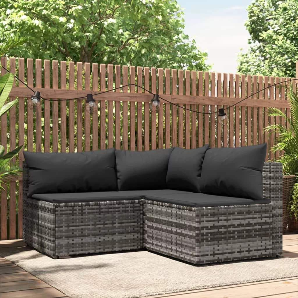 3-Piece Poly Rattan Patio Furniture Set, All-Weather Outdoor Conversation Set Sectional Sofa with Water Resistant Thick Cushions