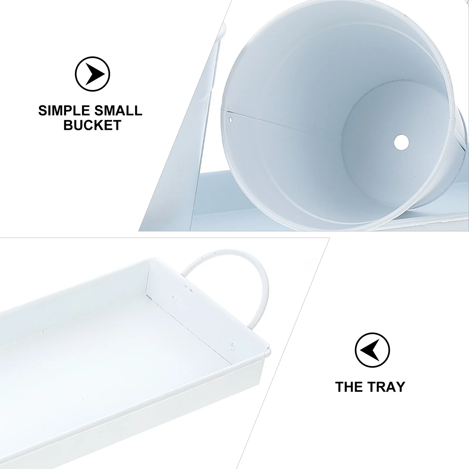 Tin Bucket Flower Pot Planter Outdoor Decor Windowsill Galvanized and Tray Iron White