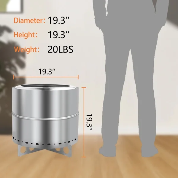 Al Fresco 19.3 inch Stainless Steel Smokeless Fire Pit, Outdoor Smokeless Firepit, Wood Burning Fire Pits for Camping, Bonfire