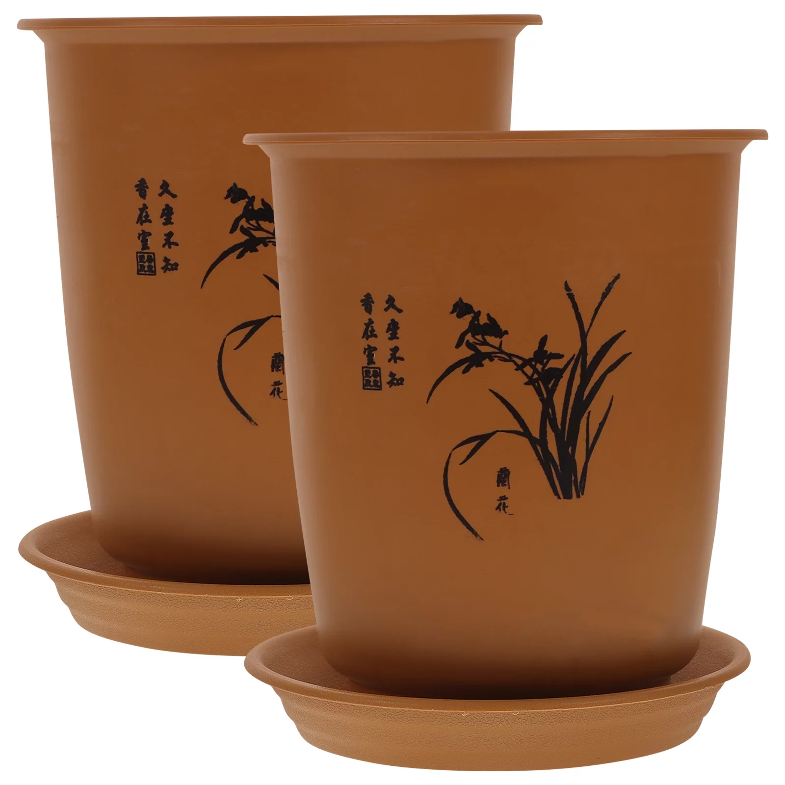 Gongxipen 2 Sets Orchid Pot Plastic Imitation Porcelain Flowerpot Planter With Trays Random Orchid Style and Pattern