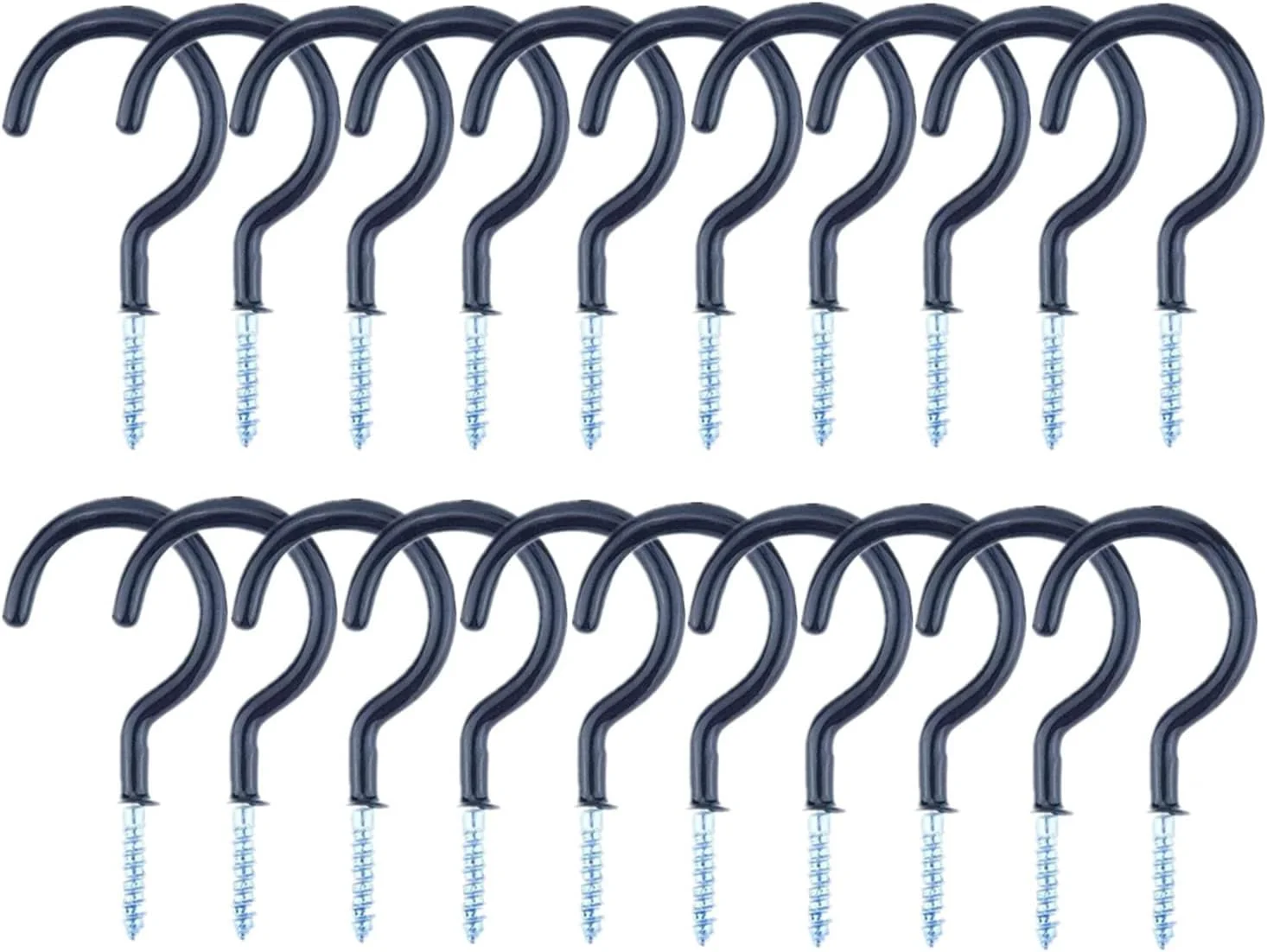 20 Pcs 2 Inch Screw Hooks, Vinyl Ceiling Hooks for Hanging Plants Cups Lights and More, Indoor and Outdoor Use, Black