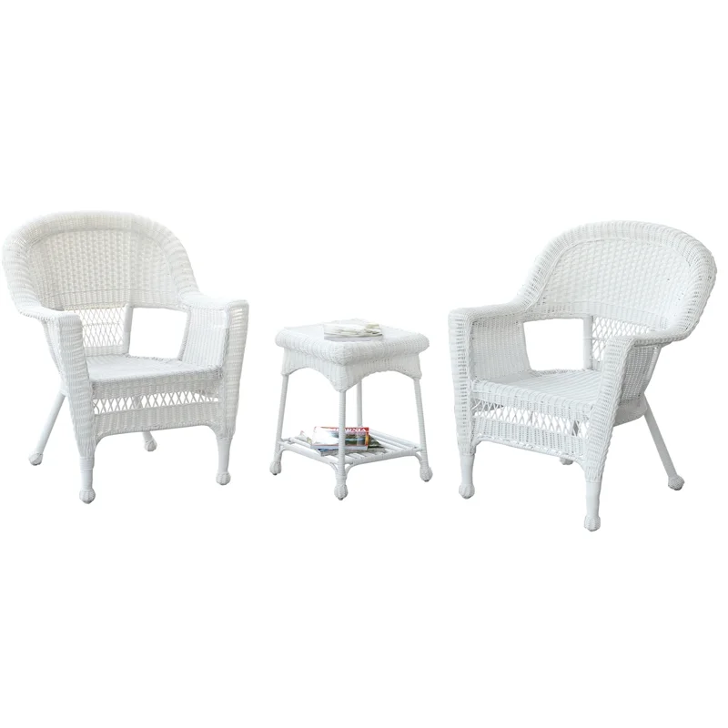 Kingfisher Lane 3 Piece Wicker Conversation Set in White without Cushion