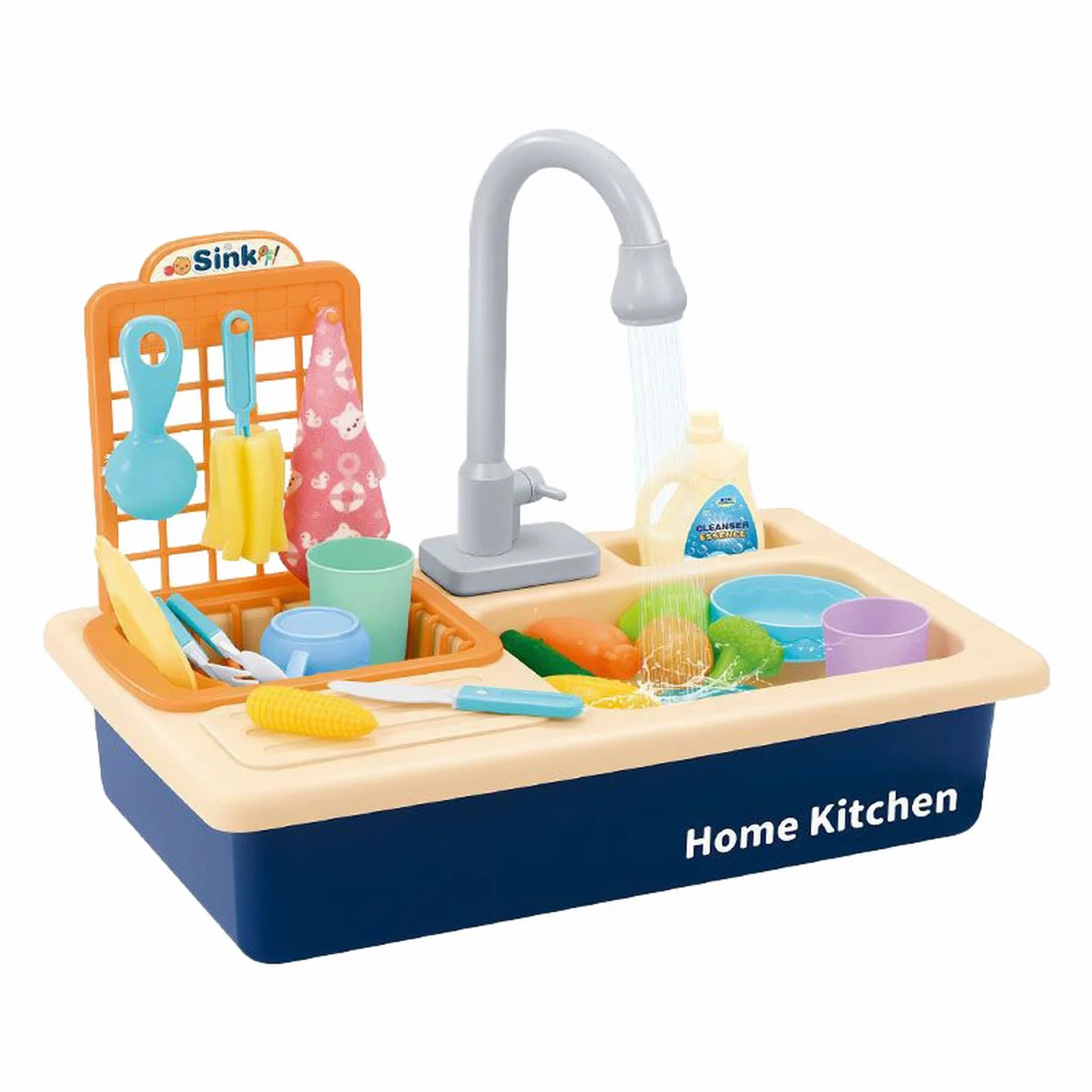 DYWADE 4th of the July outdoor toys summer Kitchen Sink Toys Children Electric Dishwasher Playing Toy With Running Water Automatic Water Cycle System Play House Pretend Role Play Toys For