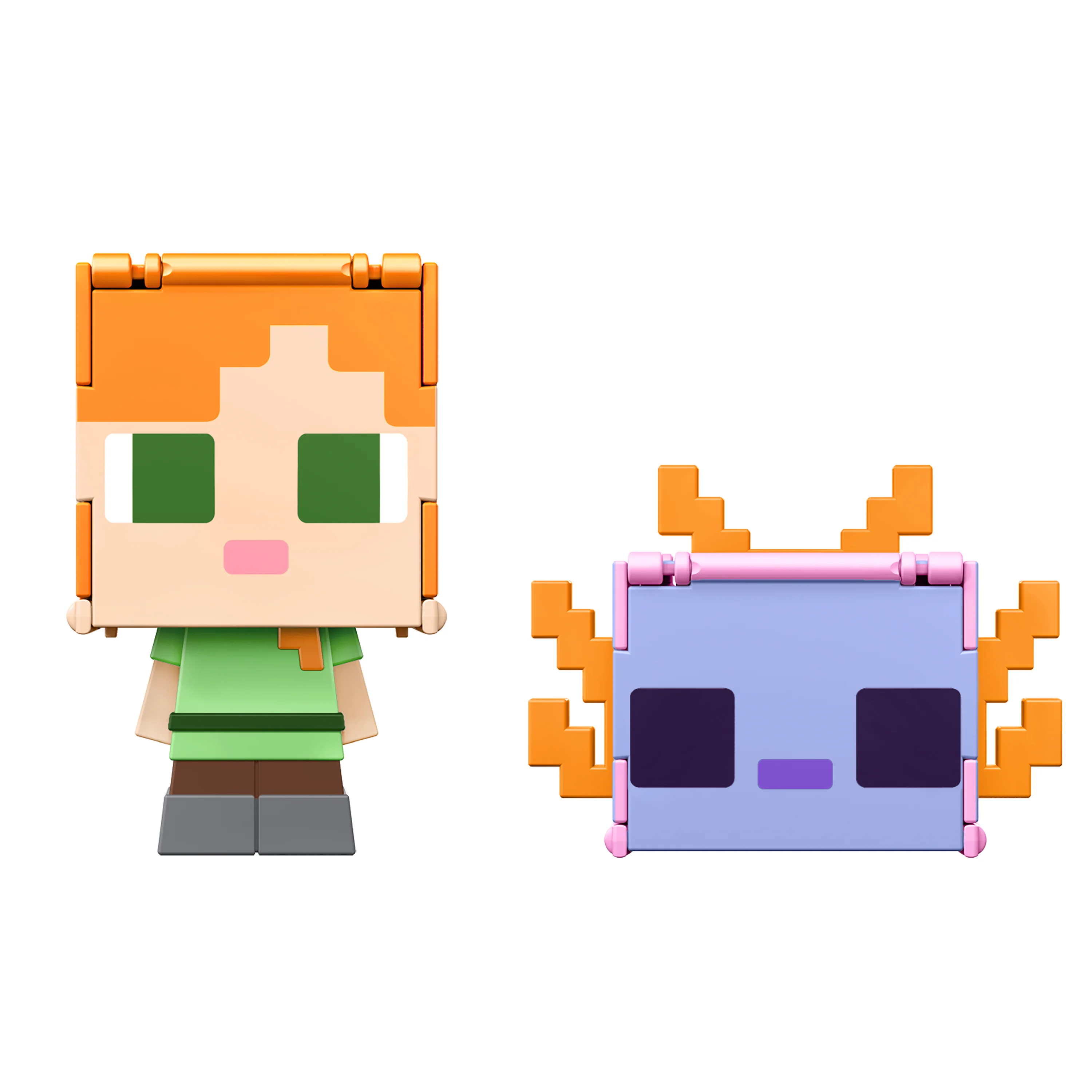 Minecraft Flippin’ Figs Alex & Axolotl Figures 2-Pack, 2-in-1 Fidget Play & Pixelated Design