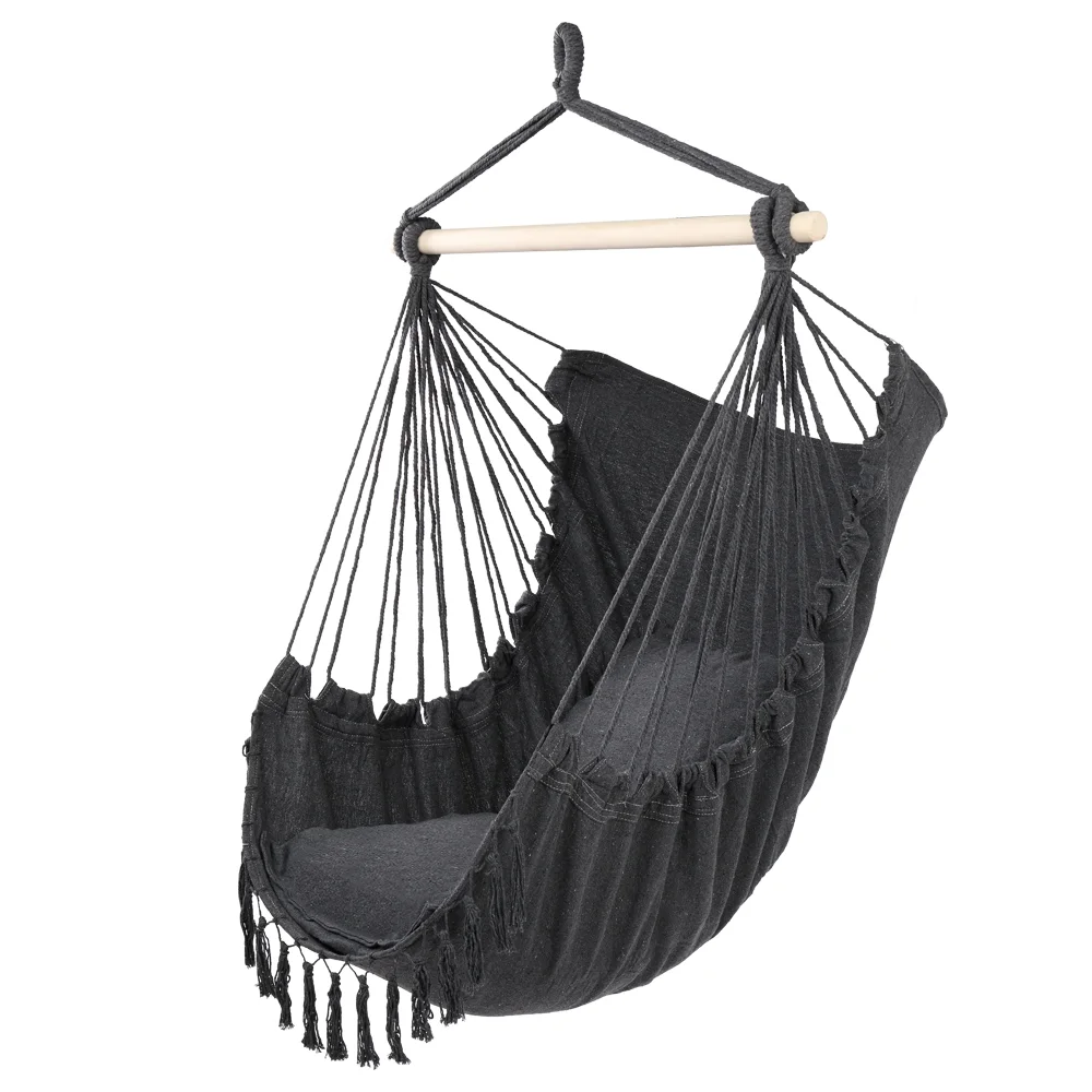 Hanging Rope Hammock Chair, Hanging Rope Swing Seat with 2 Pillows, Perfect for Outdoor/Indoor Yard Deck Patio and Garden, 200 Pound Capacity,Dark Gray