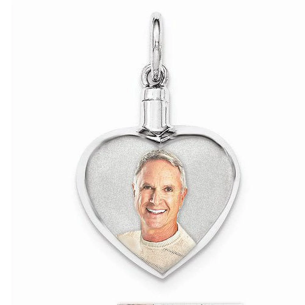 Sterling Silver Heart Shaped Photo Cremation Ash Filler - 3/4 Inch X 3/4 Inch in Sterling Silver