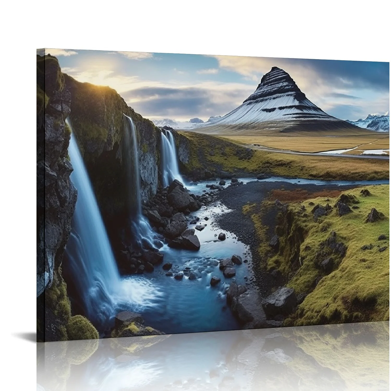 GOSMITH  Iceland Landscape Waterfalls Canvas Art Print Stretched Wall Decor