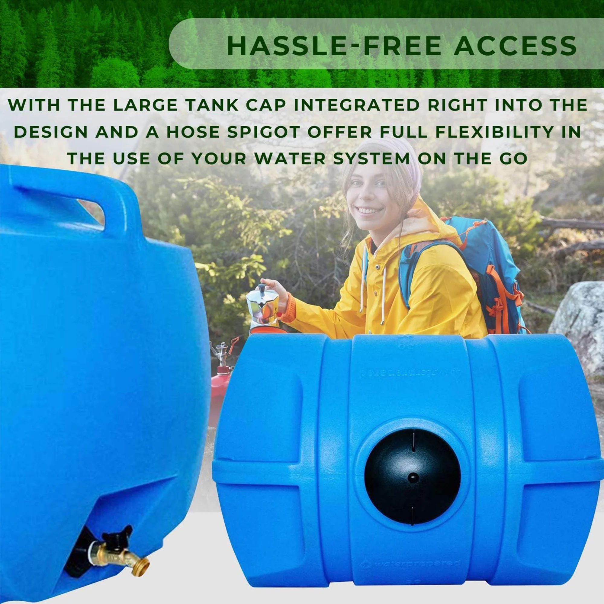 WaterPrepared 35 Gallon Utility Water Tank with Large Cap, Blue (2 Pack)