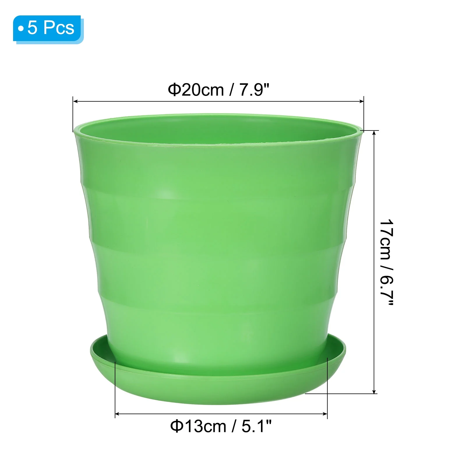 Uxcell 8 Inch Plastic Plant Pots Flower Planters with Drainage Holes and Tray, Green 5 Pack