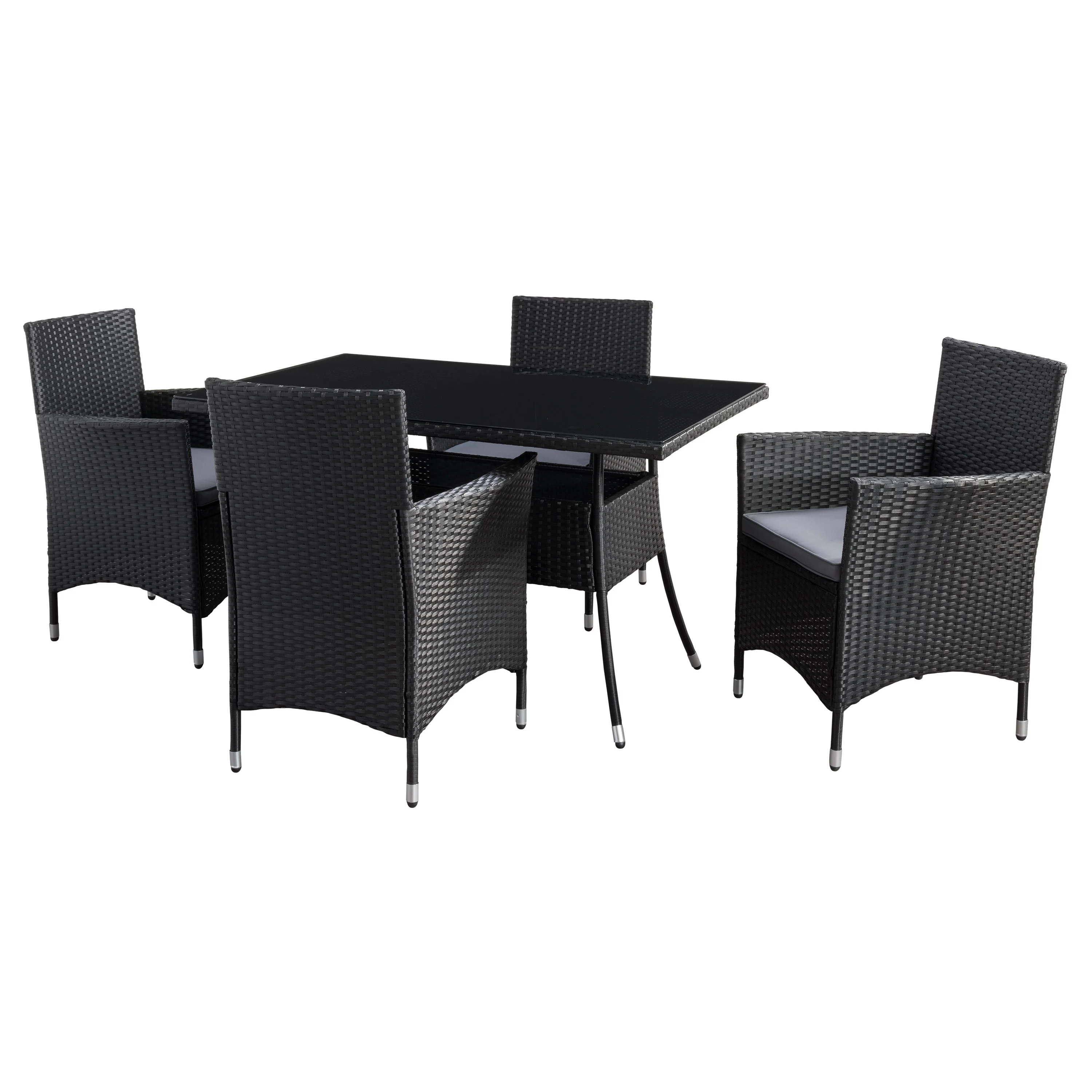 CorLiving Parksville Rectangle Patio Dining Set - Black Finish/Ash Grey Cushions 5pc