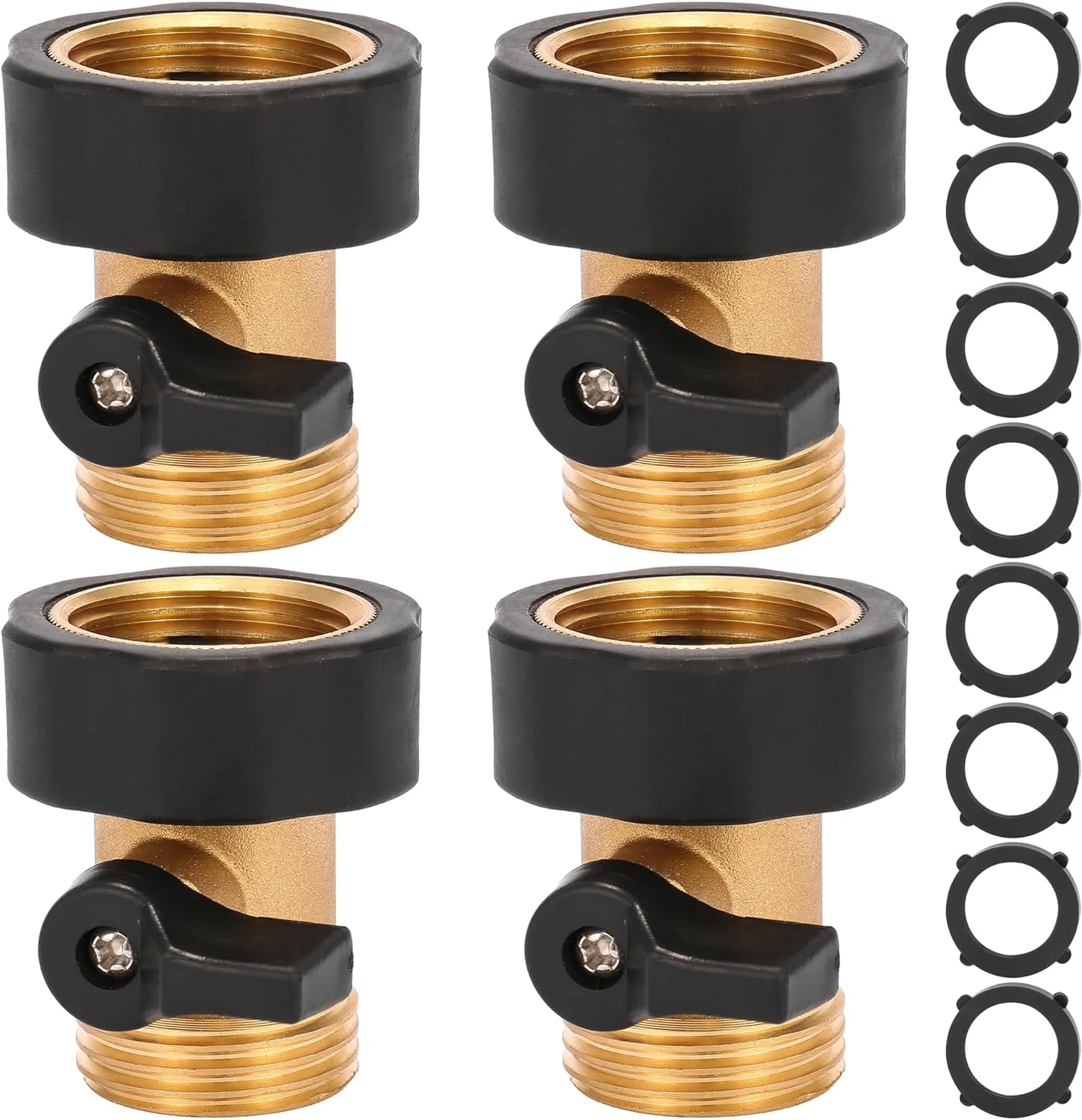 Water Hose Shut Off Valve, 4 Pack Heavy Duty 3/4 Inch Solid Brass Garden Hose Connector