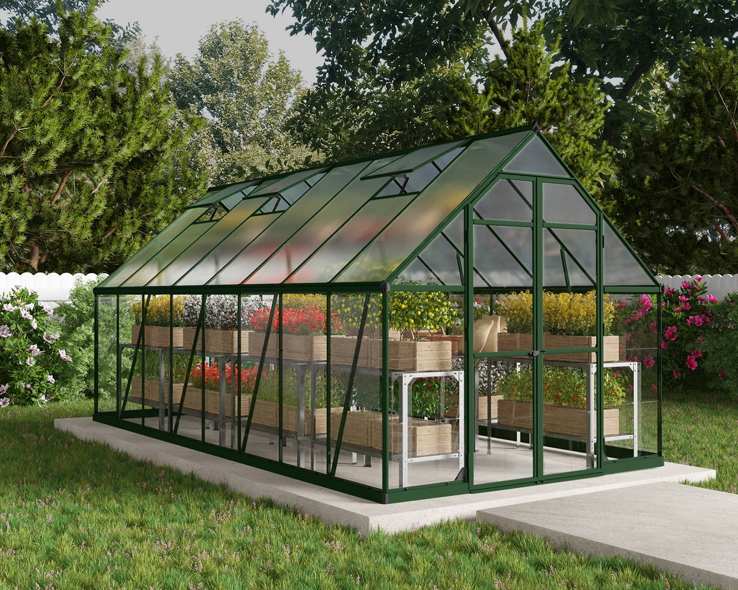 Palram - Canopia Balance 8' x 16' Polycarbonate/Aluminum Walk-In Greenhouse - Green - with 3 Roof Vents