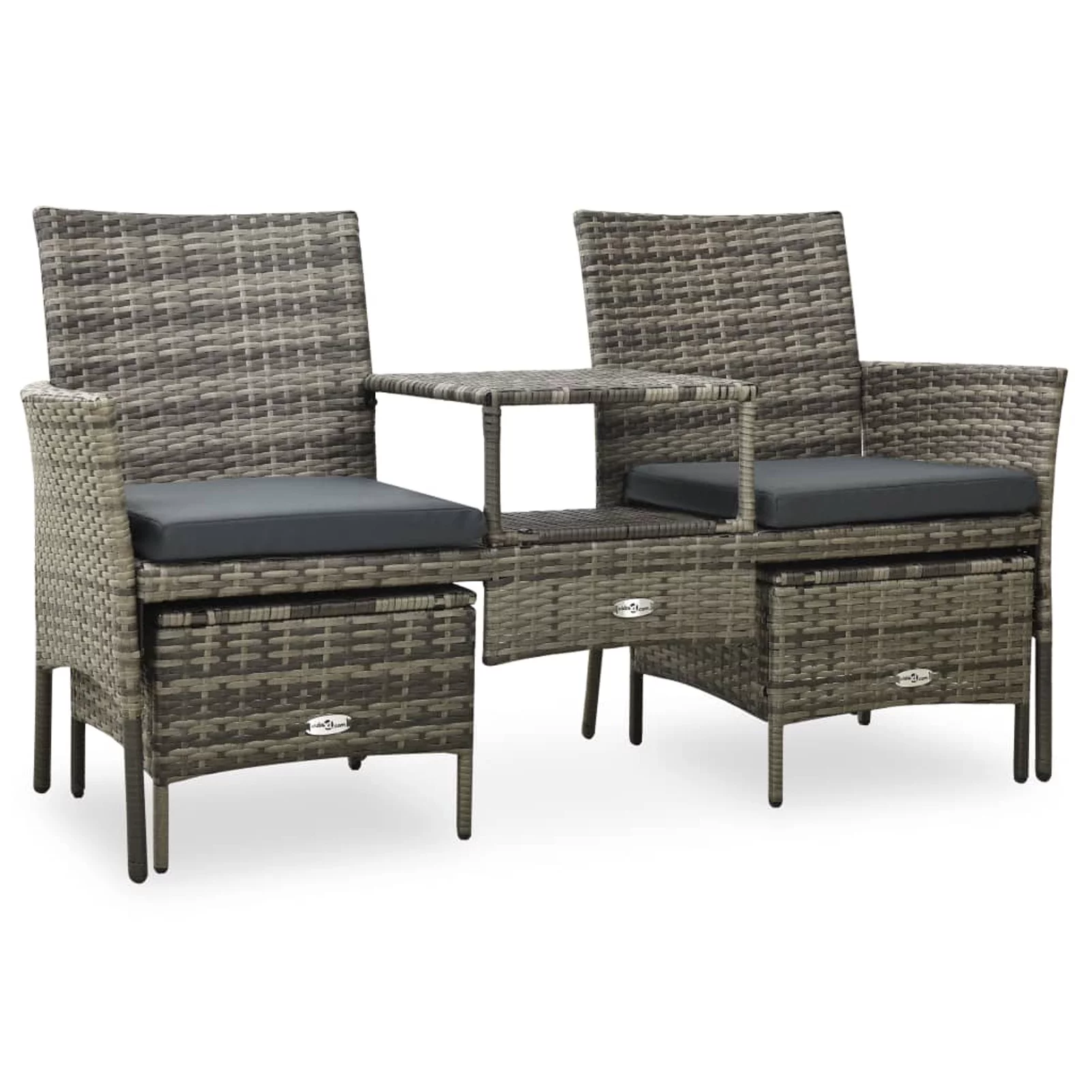 Carevas 2-Seater Patio Sofa with Tea Table & Stools Poly Rattan Gray