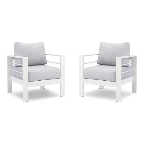 Buumin Small Comfy Couch White Aluminum Single Sofa Outdoor Couch Patio Furniture Set Of 2 Pieces