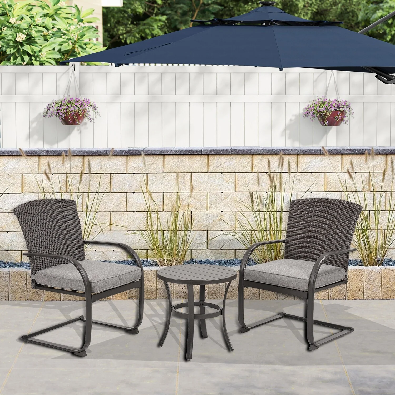 MILEMONT 3 Piece Outdoor Patio Furniture Set Bistro Set 2 Wicker Chairs with Cushion and Coffee Table - N/A