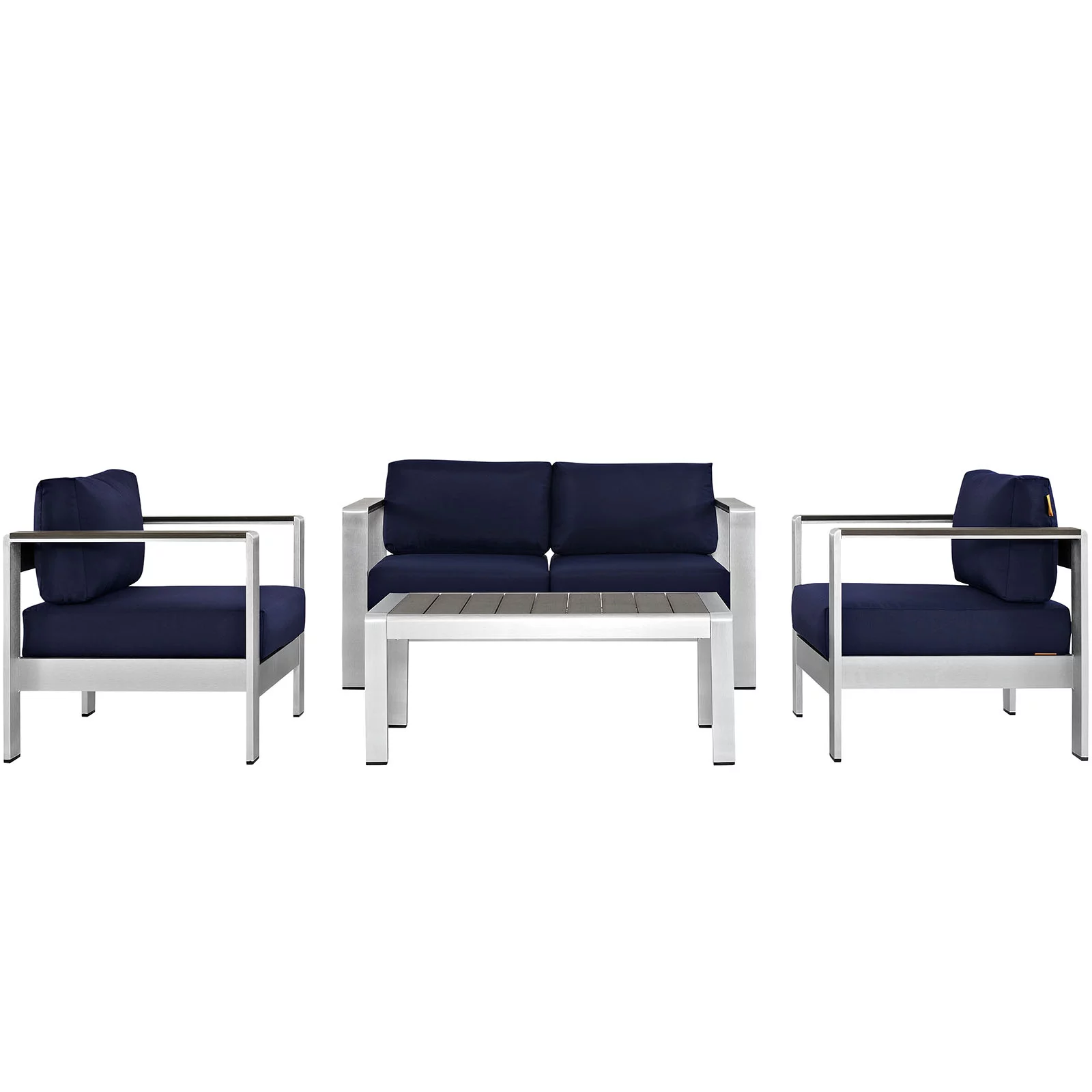 Modern Contemporary Urban Design Outdoor Patio Balcony Four PCS Sectional Sofa Set, Navy Blue, Aluminum