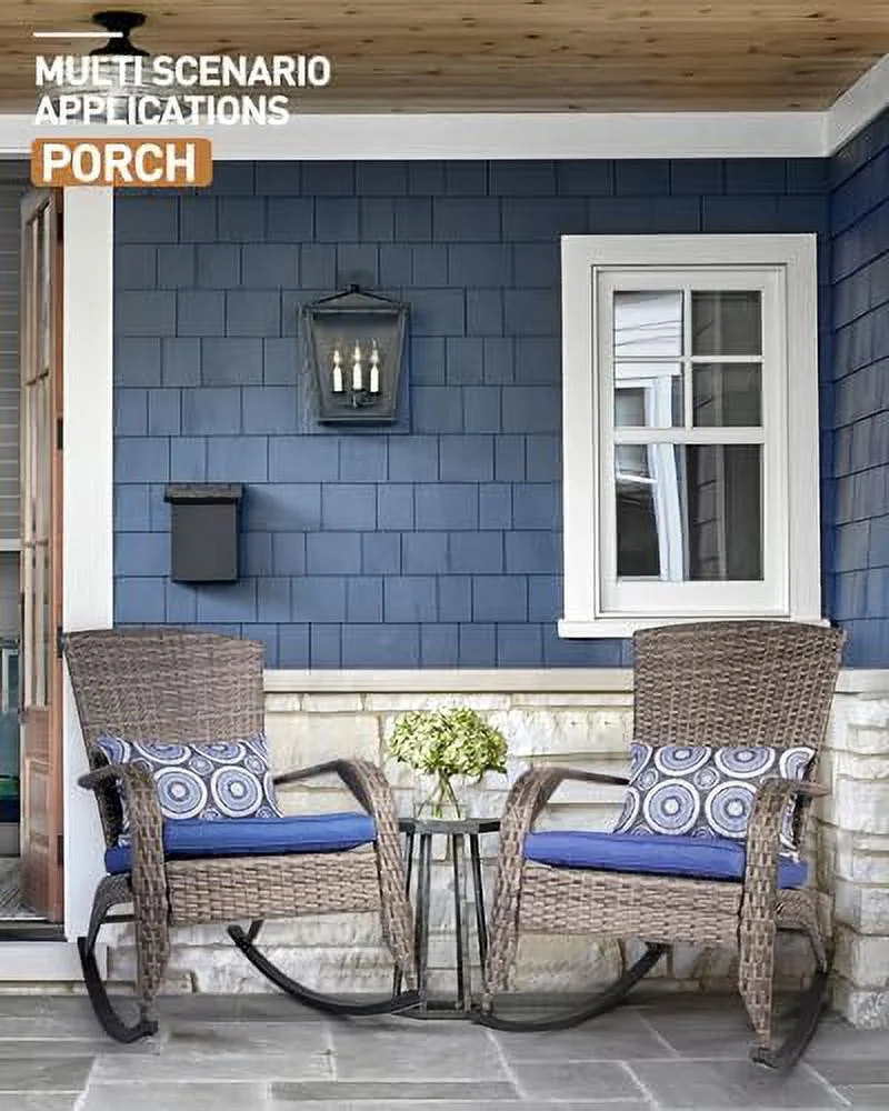 HYHBIBOOM Patio Rocking Chair- Wicker Rocking Chairs Outdoor with Cushions and Pillow  All-Weather Outdoor Rocker Chair with 2 Replaceable Cushion Covers (White & Blue) 350lbs