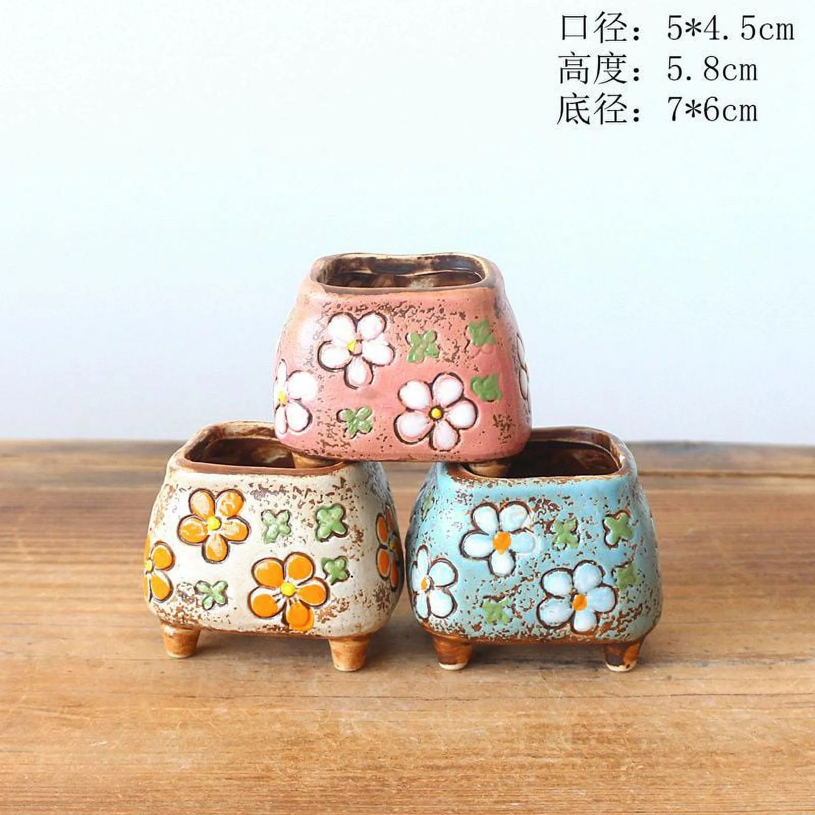 Hand-Painted Ceramic Succulent Flower Pot - Desktop Planter