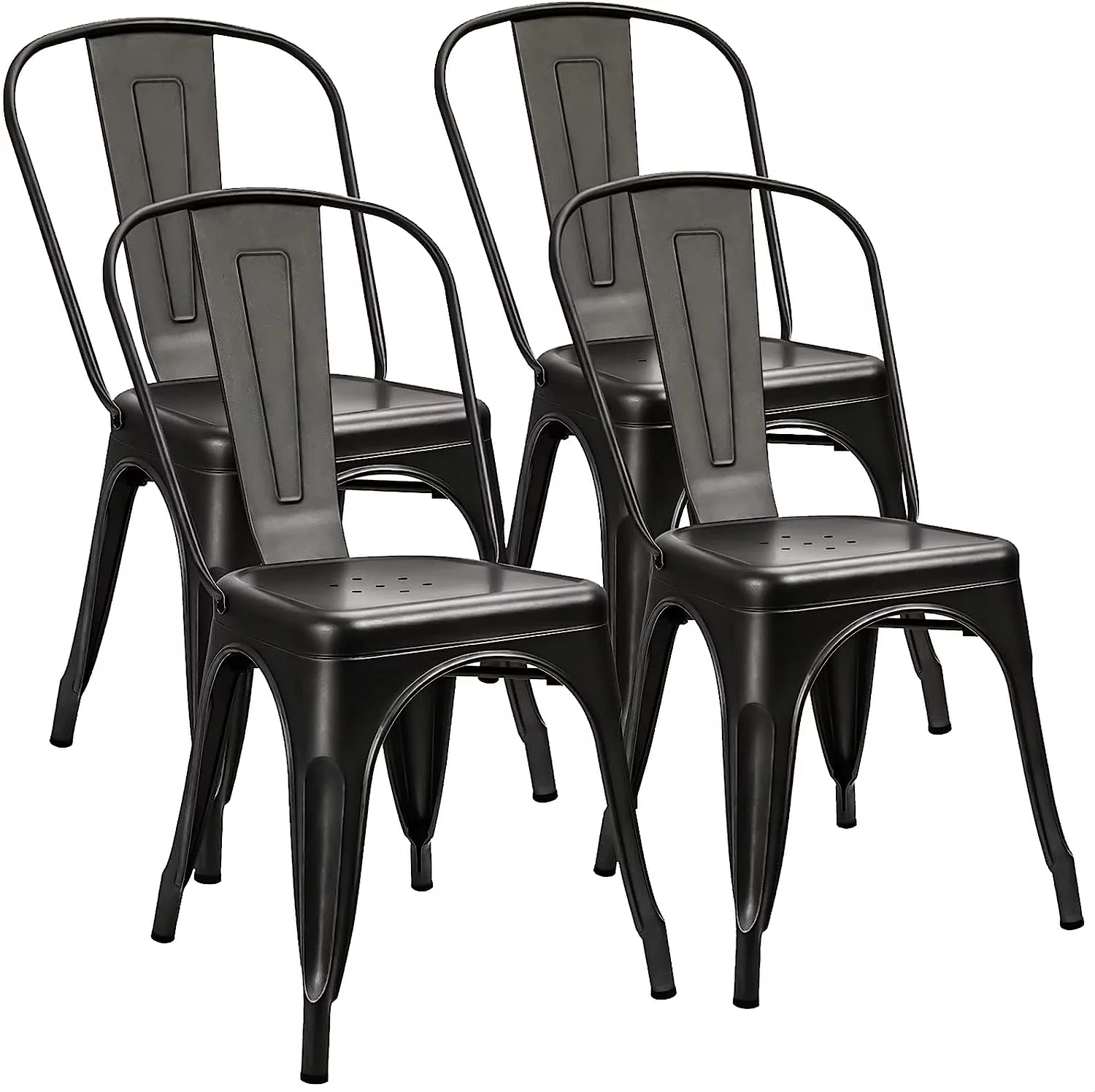 Metal Dining Chairs Indoor-Outdoor Use Stackable Kitchen Chair Trattoria Side Chic Dining Bistro Cafe Chairs With Back Set Of 4 (Black)