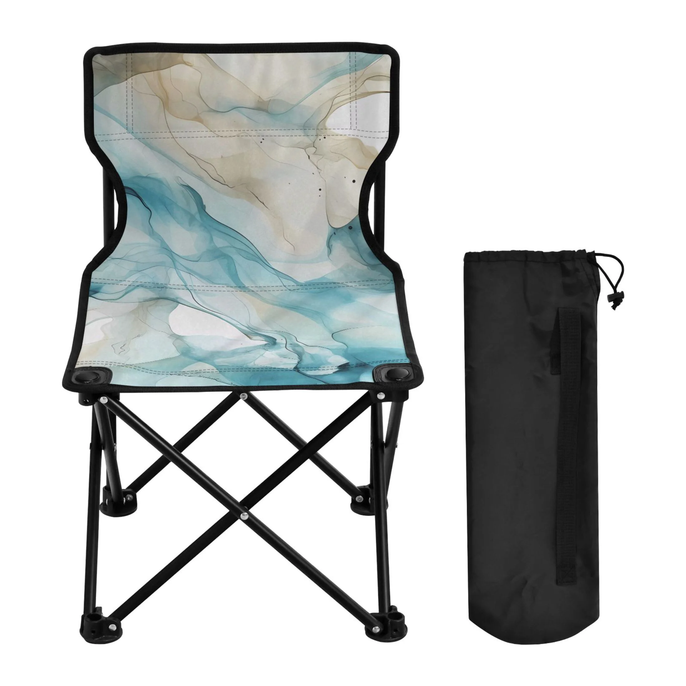 Marble Green and Beige Portable Camping Chair Small for Kids Outdoor Folding Beach Chair Fishing Chair Lawn Chair with Carry Bag