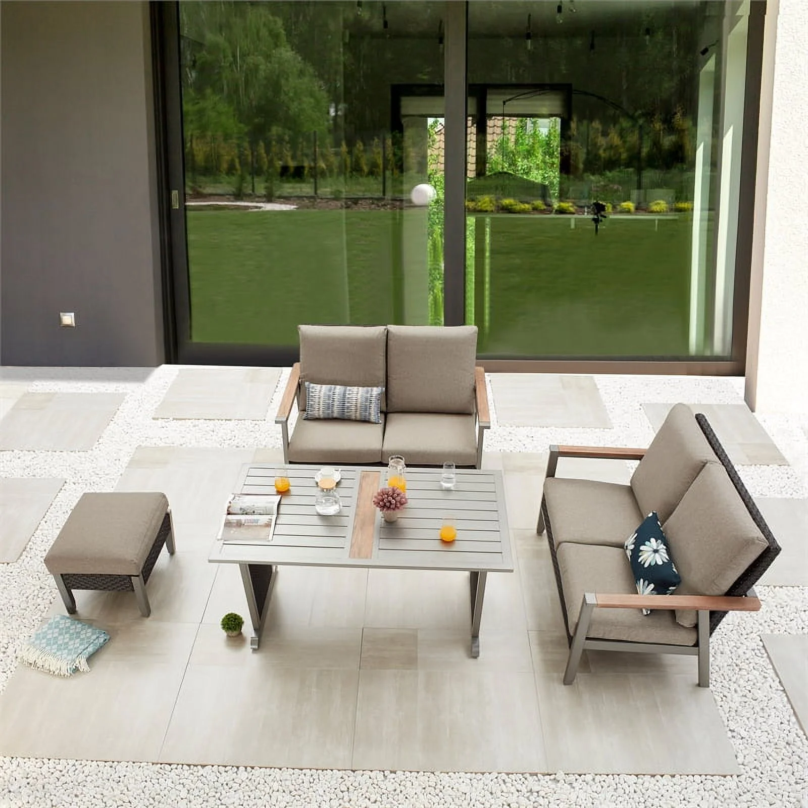 Patio Festival Metal 4-Piece Outdoor Dining Set in Gray/Beige
