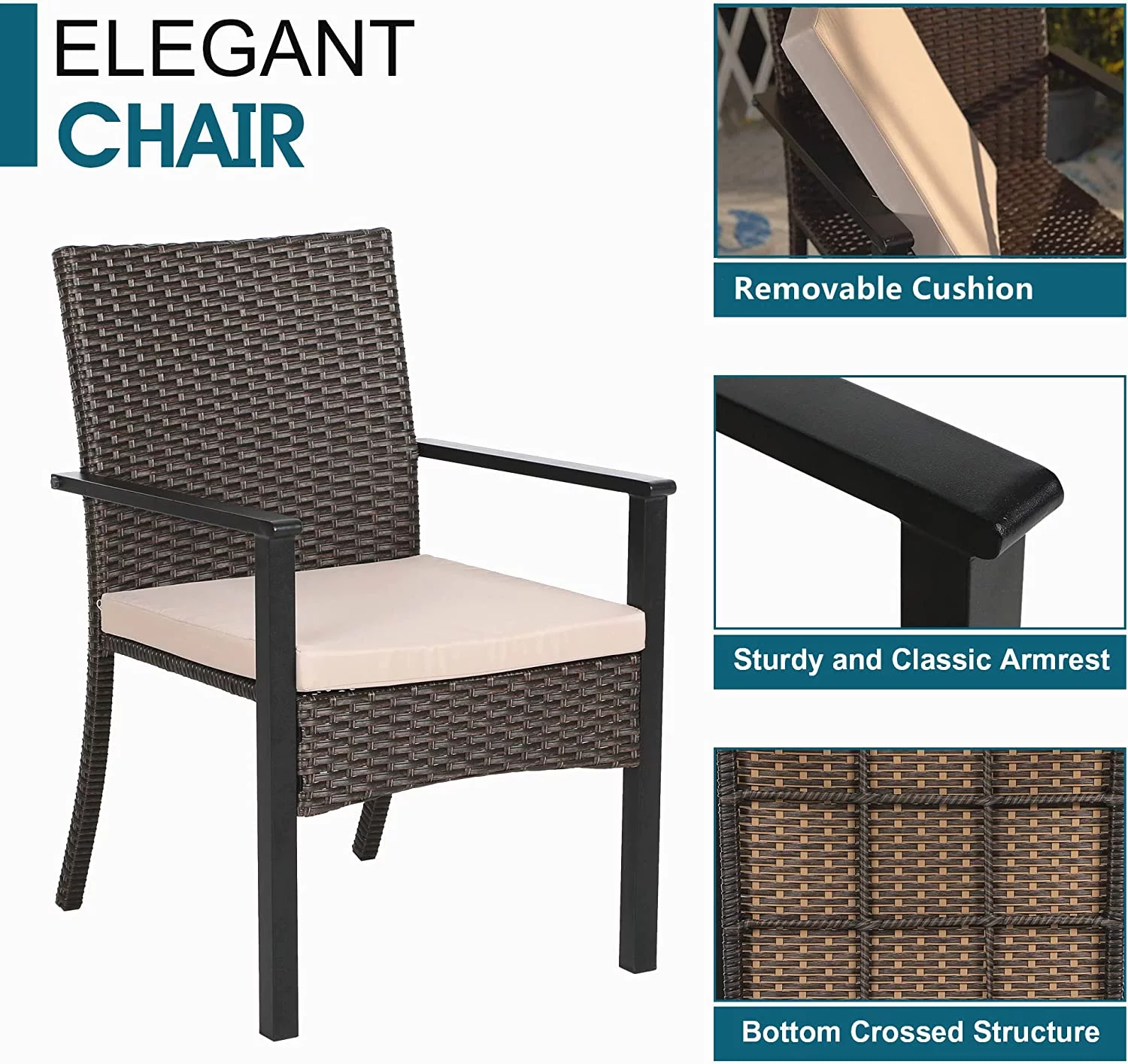 Outdoor Patio Dining Set 9 PCS Patio Furniture Set with Extendable Metal Table and 8 Rattan Wicker Chairs Beige Cushion