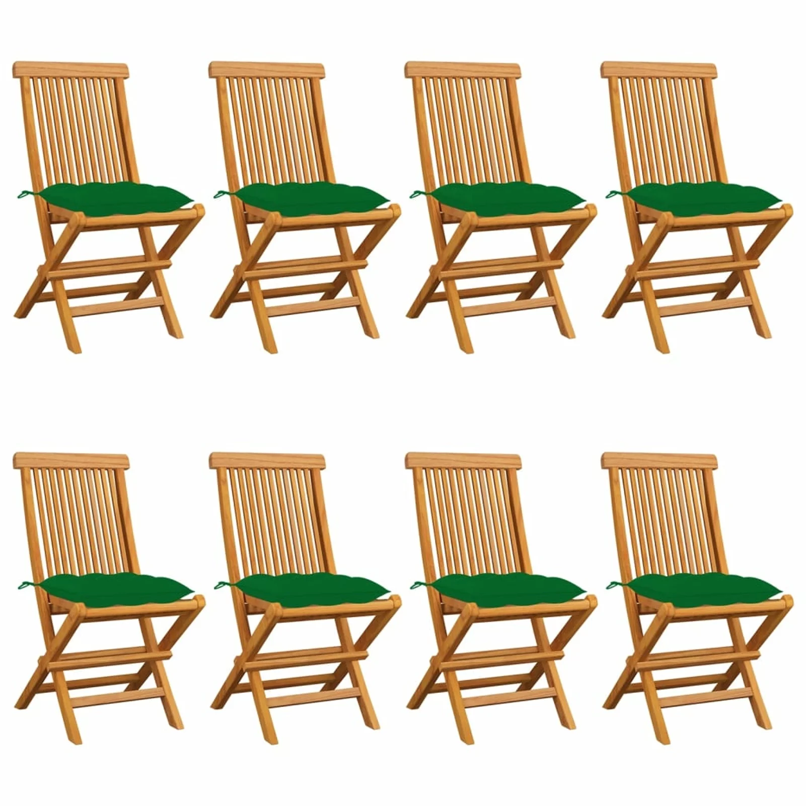 Suzicca Patio Chairs with Green Cushions 8 pcs Solid Teak Wood