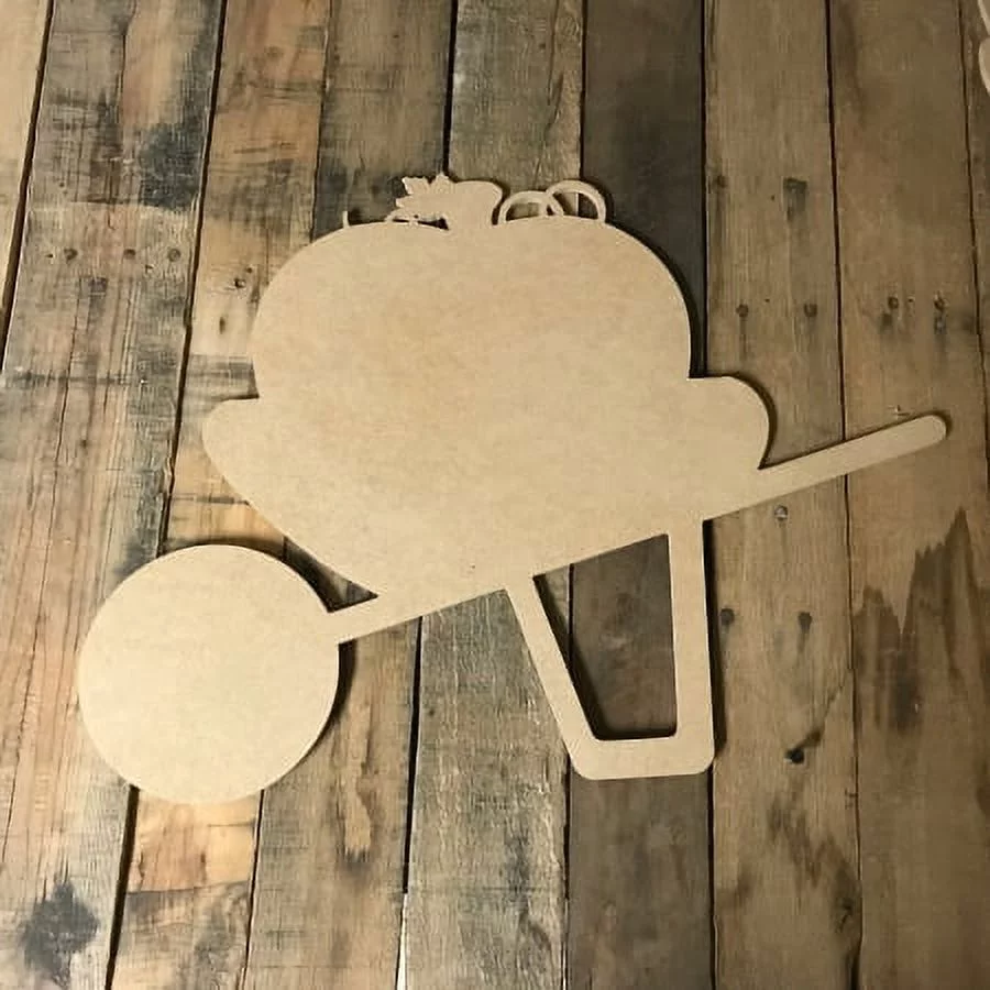 Wheelbarrow with Pumpkin, Unfinished Wood Shape, Wood Cutout