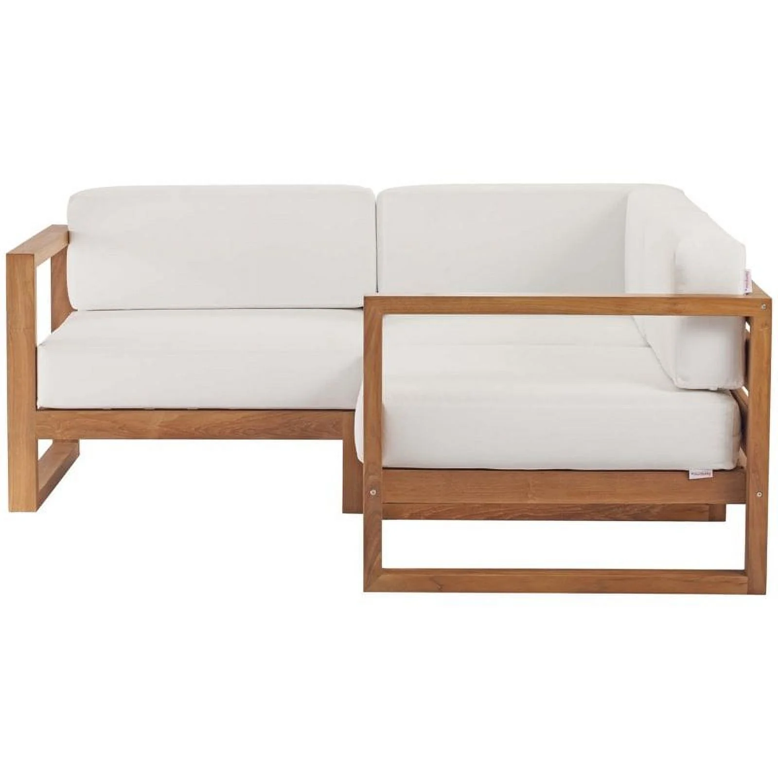 Afuera Living 3 Piece Solid Teak Wood Patio Sectional in Natural and White