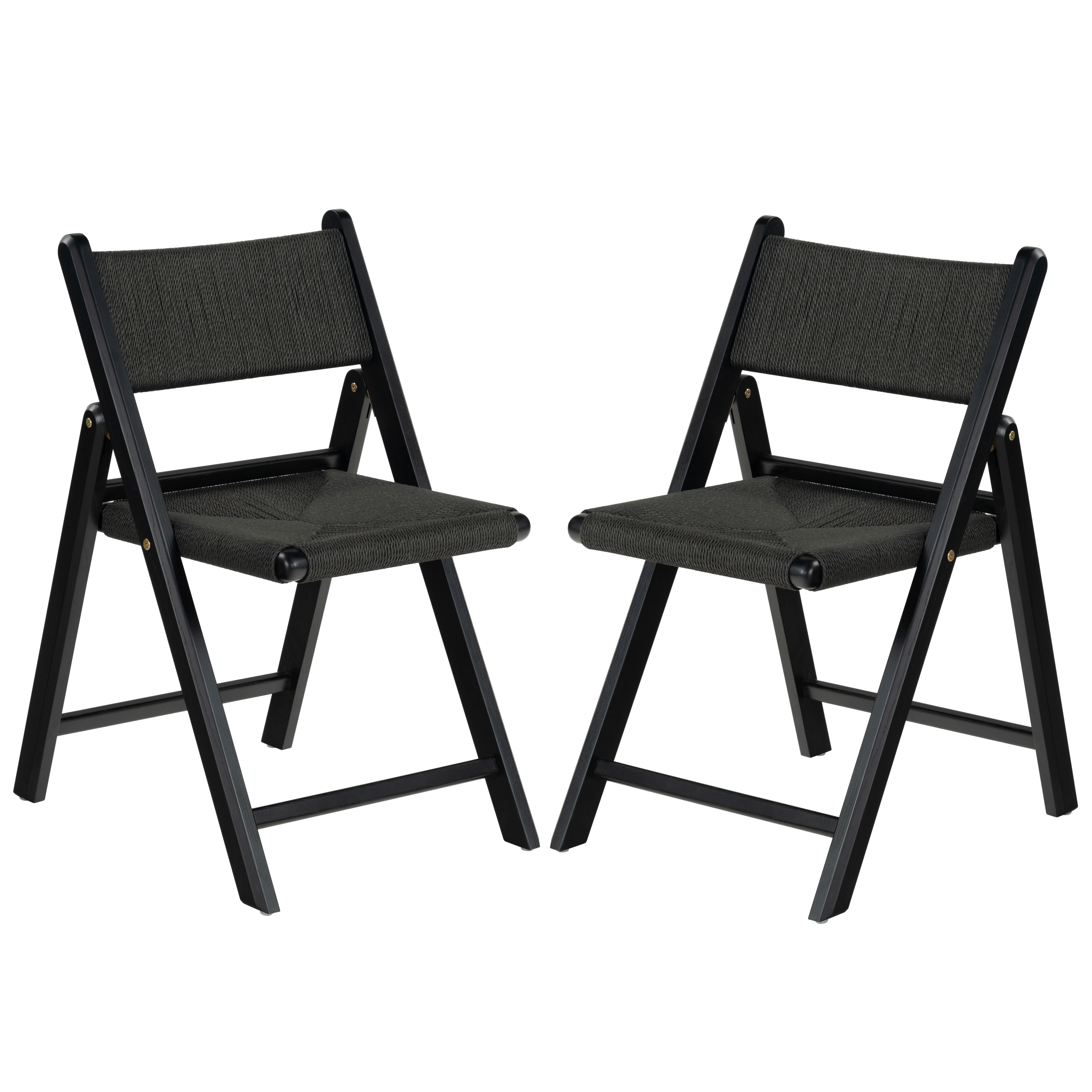 SAFAVIEH Couture Shaylie Modern Paper Cord Solid Folding Dining Chair, Black (Set of 2)