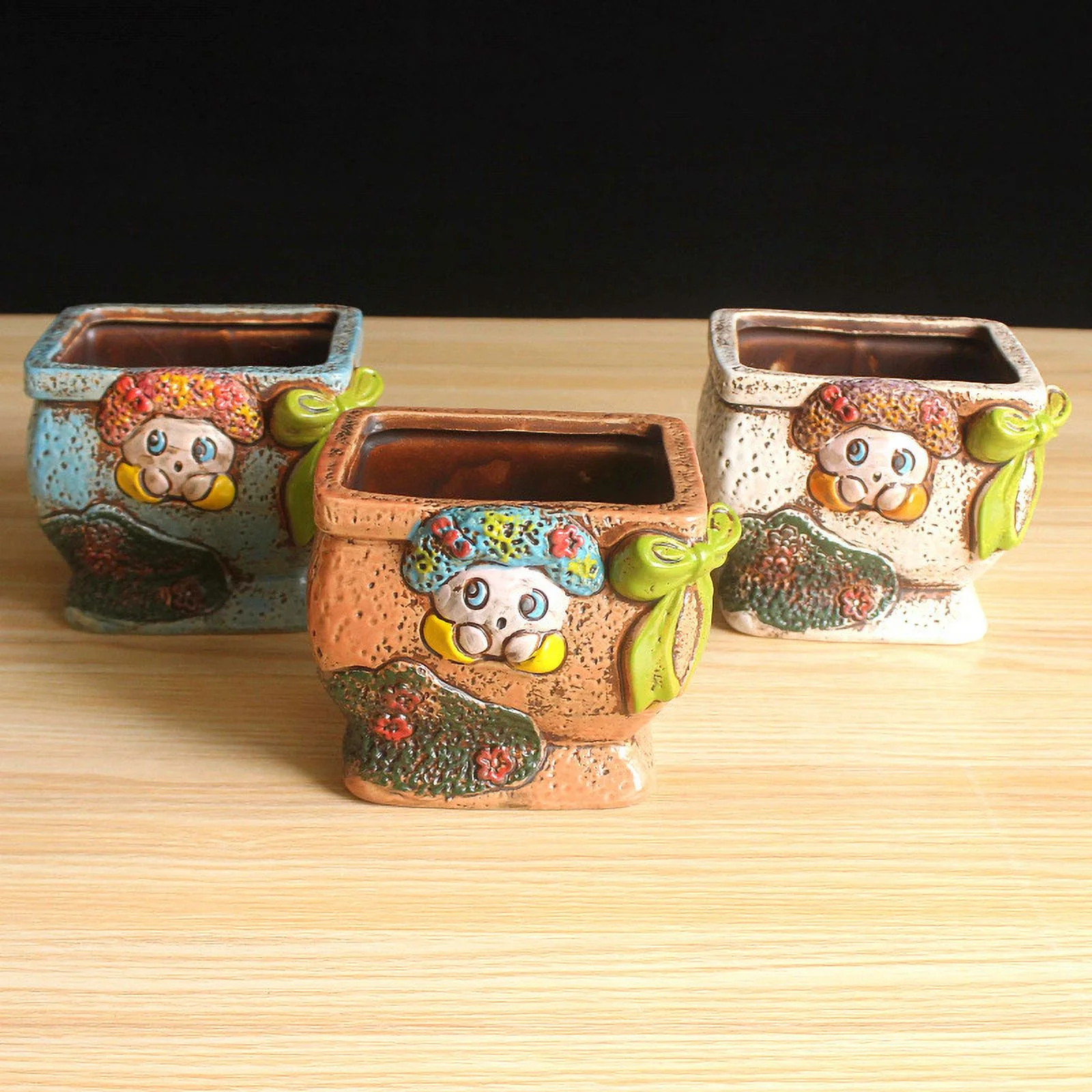 LivNxt Creative Hand-Painted Ceramic Succulent Plant Pot, Korean-style Planter for Succulents