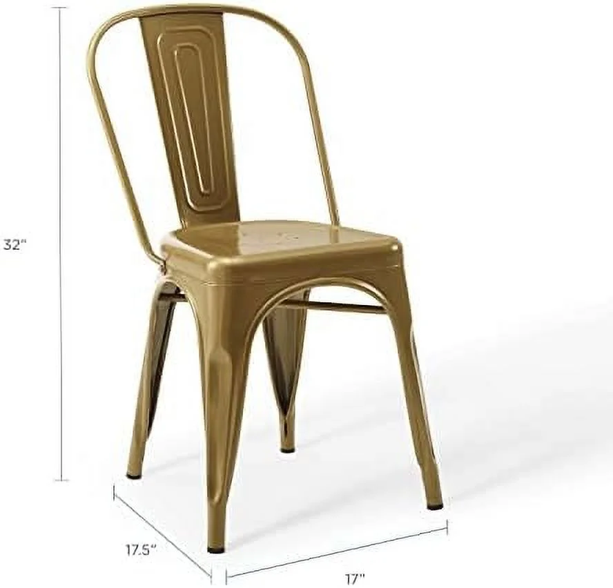 SQWDEC Promenade Industrial Modern Steel Metal Bistro Dining Chairs in White-