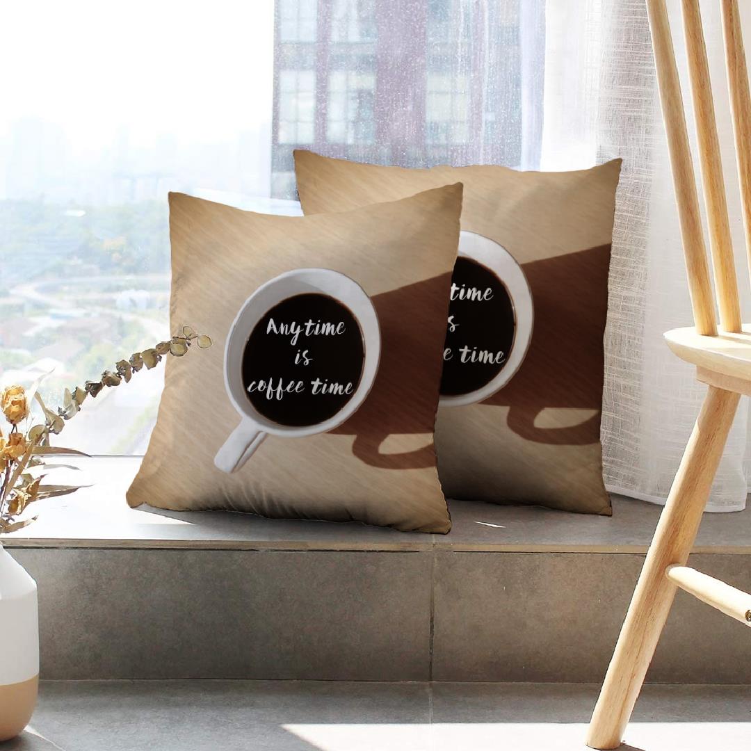 LALILO Throw Pillow Covers Time Coffee Time Quote With Coffee Cup Wood Cushion Cover 18
