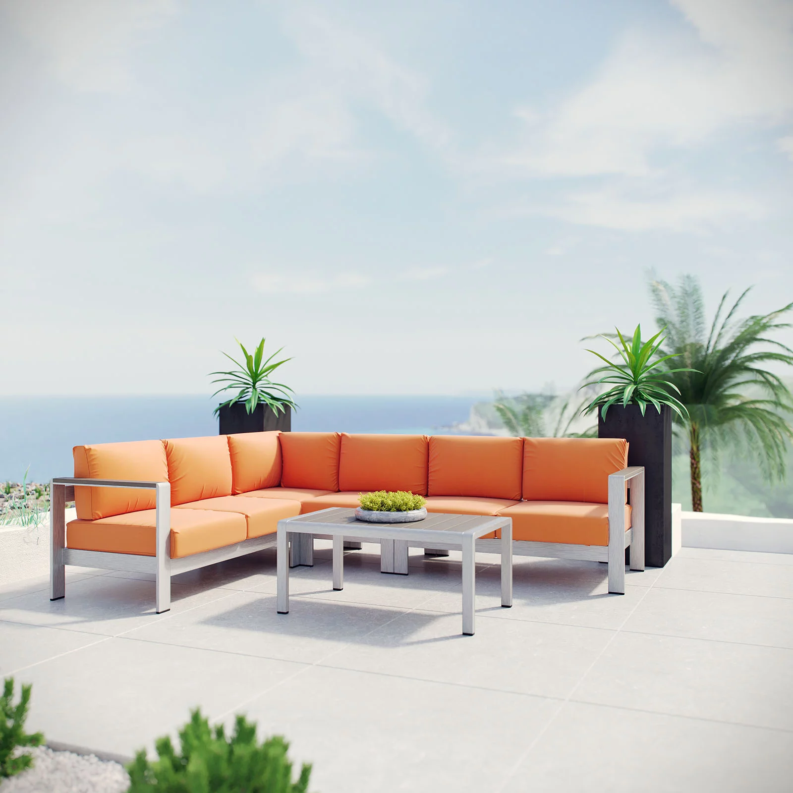 Modern Contemporary Urban Design Outdoor Patio Balcony Five PCS Sectional Sofa Set, Orange, Aluminum