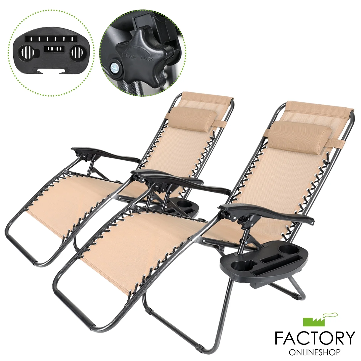 2X Zero Gravity Lounge Chairs Folding Recliner Holder Tray Outdoor Beach Patio