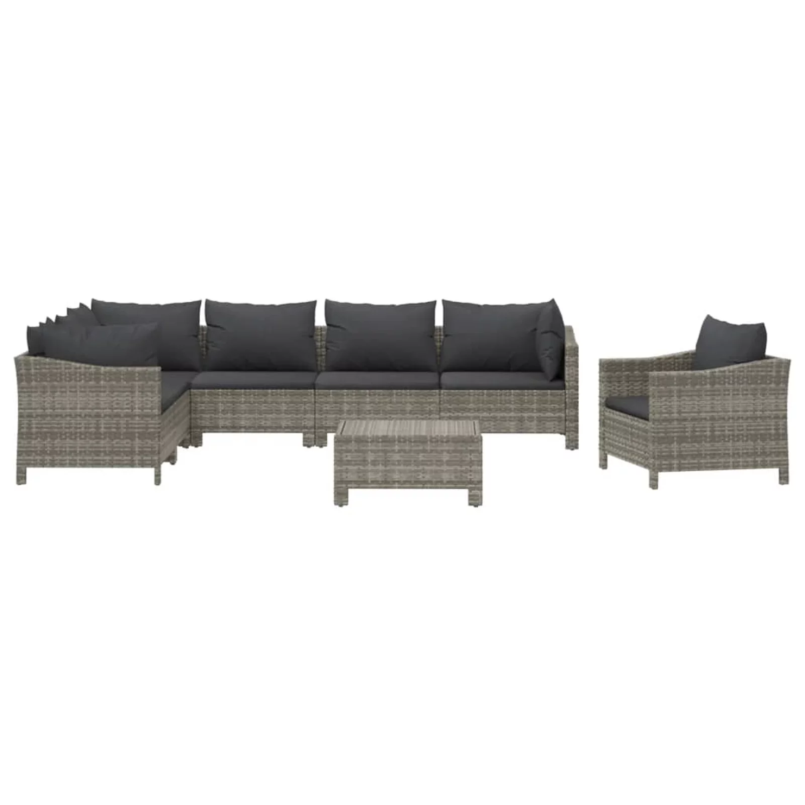 Walmeck 8 Piece Patio Set with Cushions Gray Poly Rattan