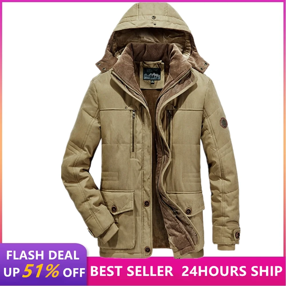 2024  Men‘s Leisure Velvet Thick Warm Coat Waterproof Fleece Hooded Men Outdoor Jacket Men‘s Coats Hat Windbreakers Parka Men